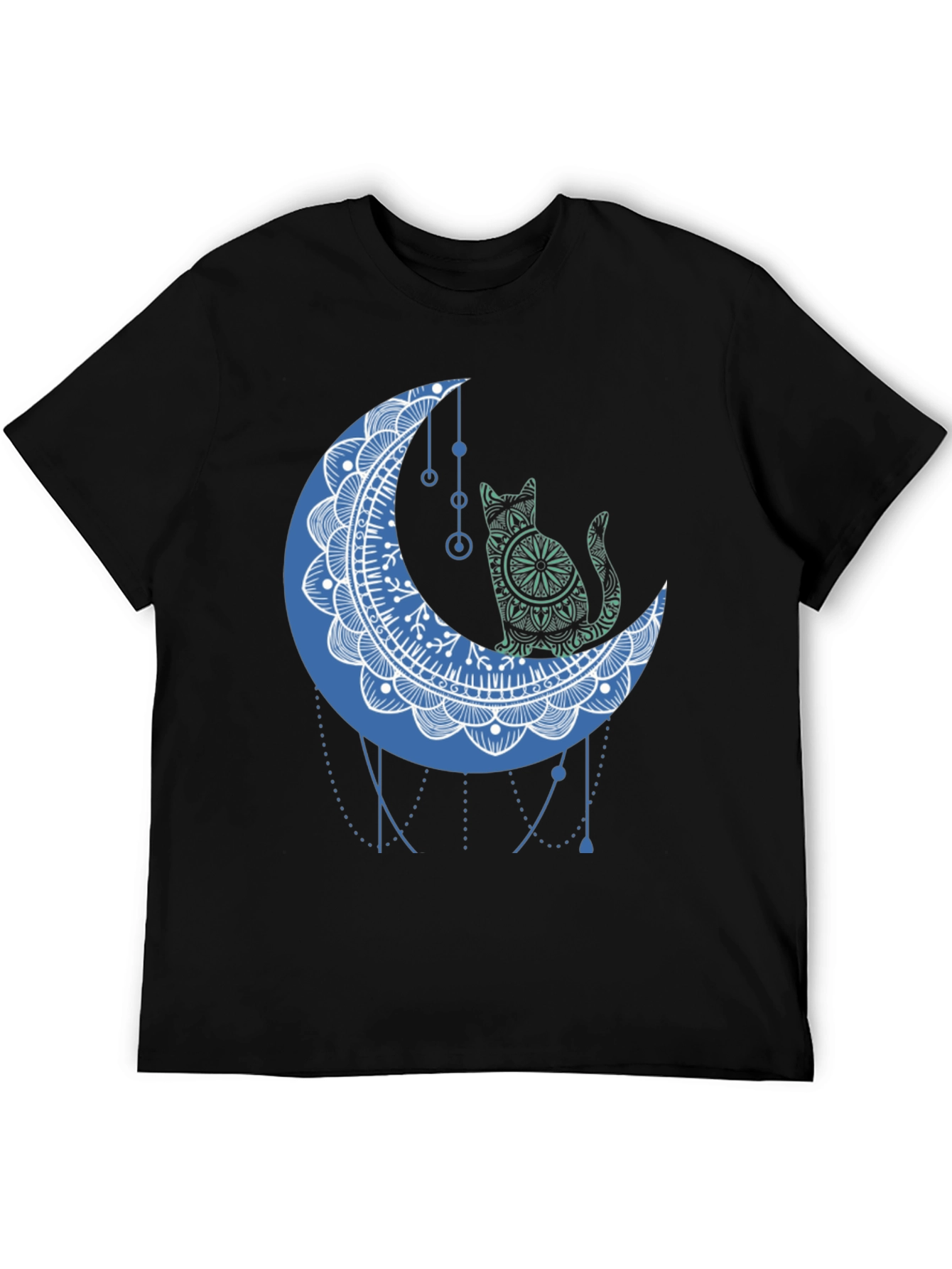 Cat on Moon Graphic Tee - Black
