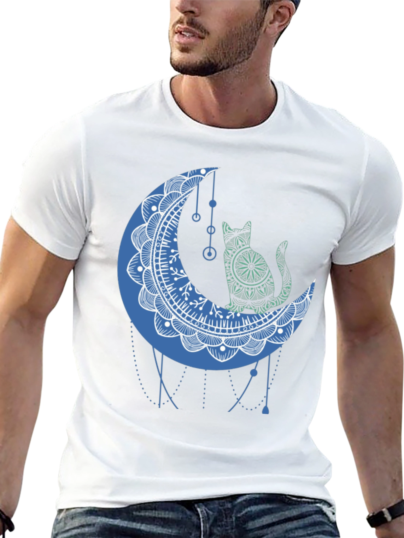 Cat on Moon Graphic Tee - Black