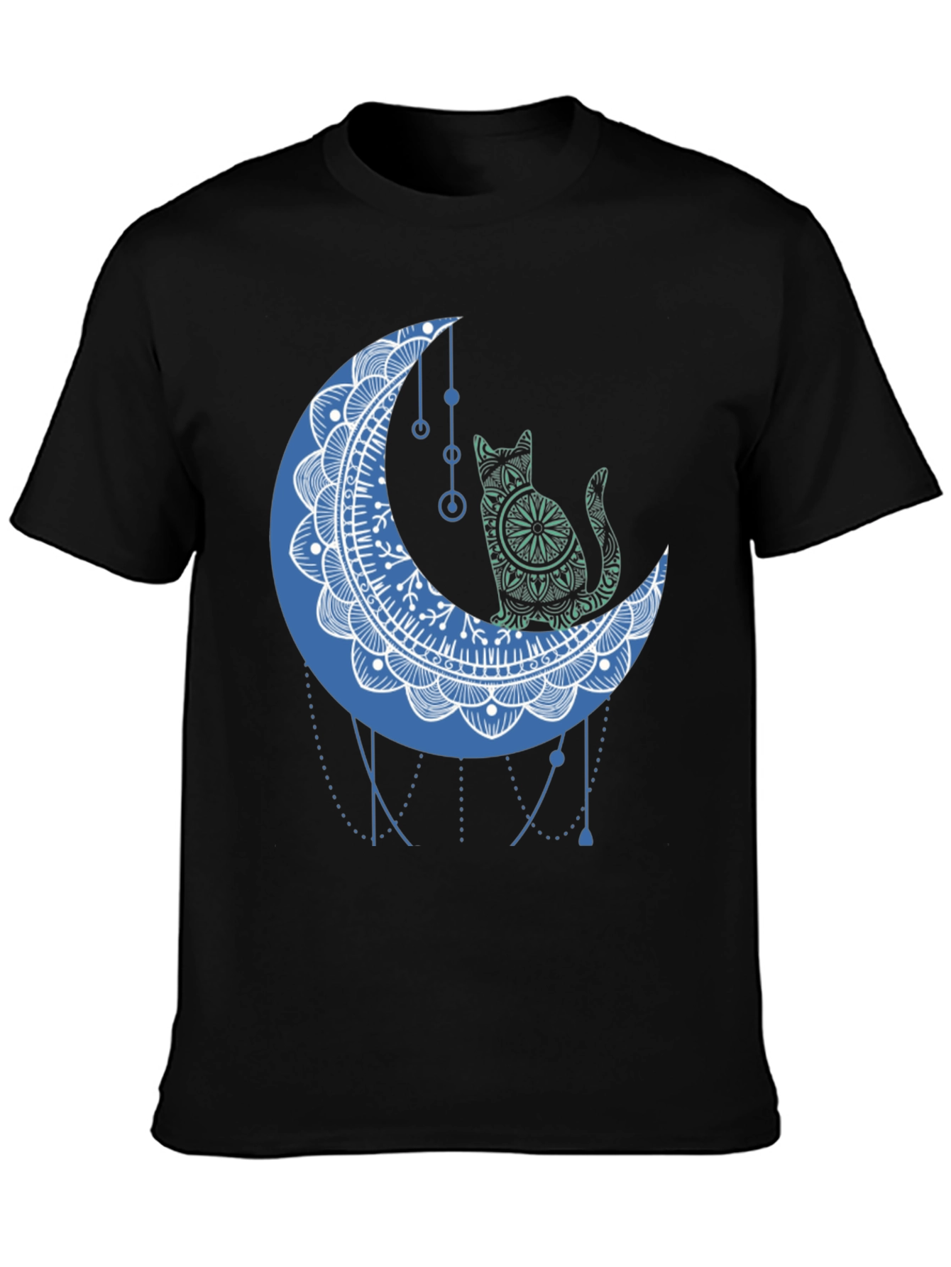 Cat on Moon Graphic Tee - Black