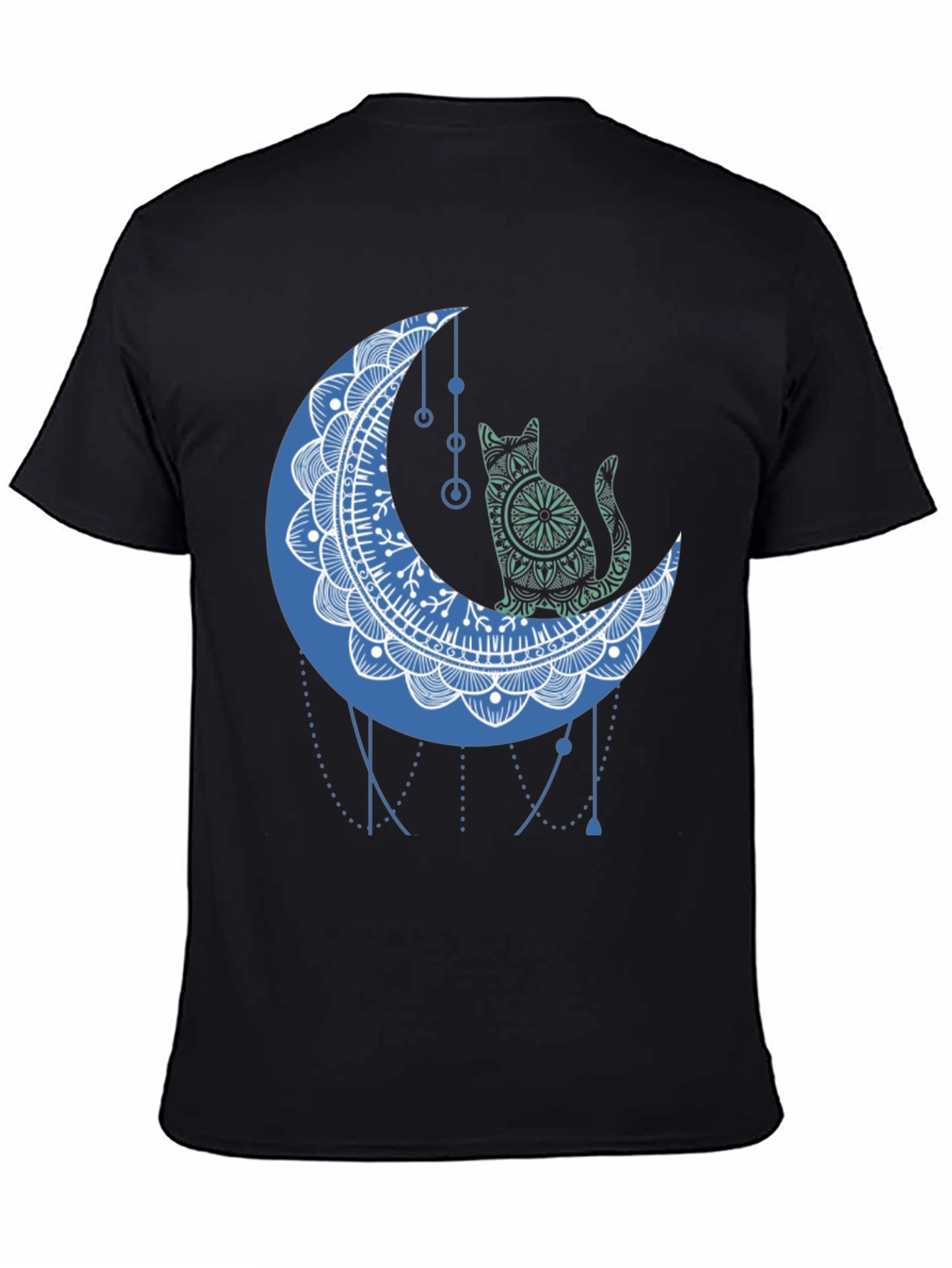 Cat on Moon Graphic Tee - Black