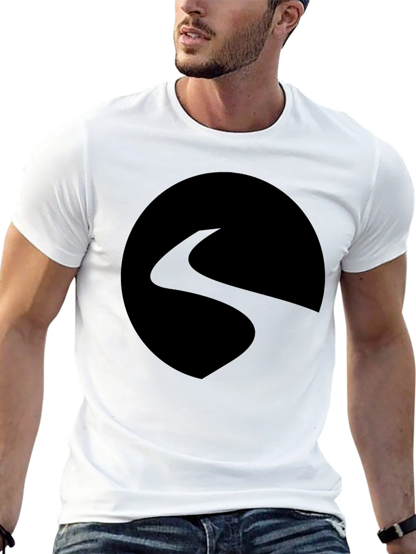 Mens Black Graphic Tee - Abstract Circle Design