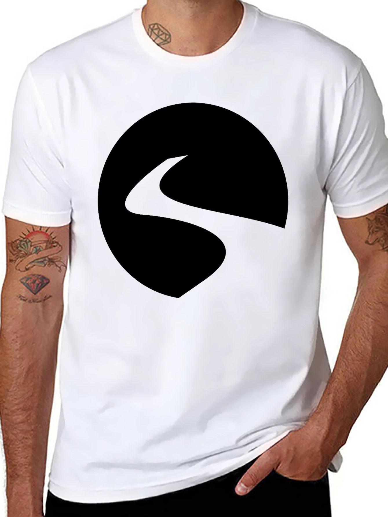 Mens Black Graphic Tee - Abstract Circle Design