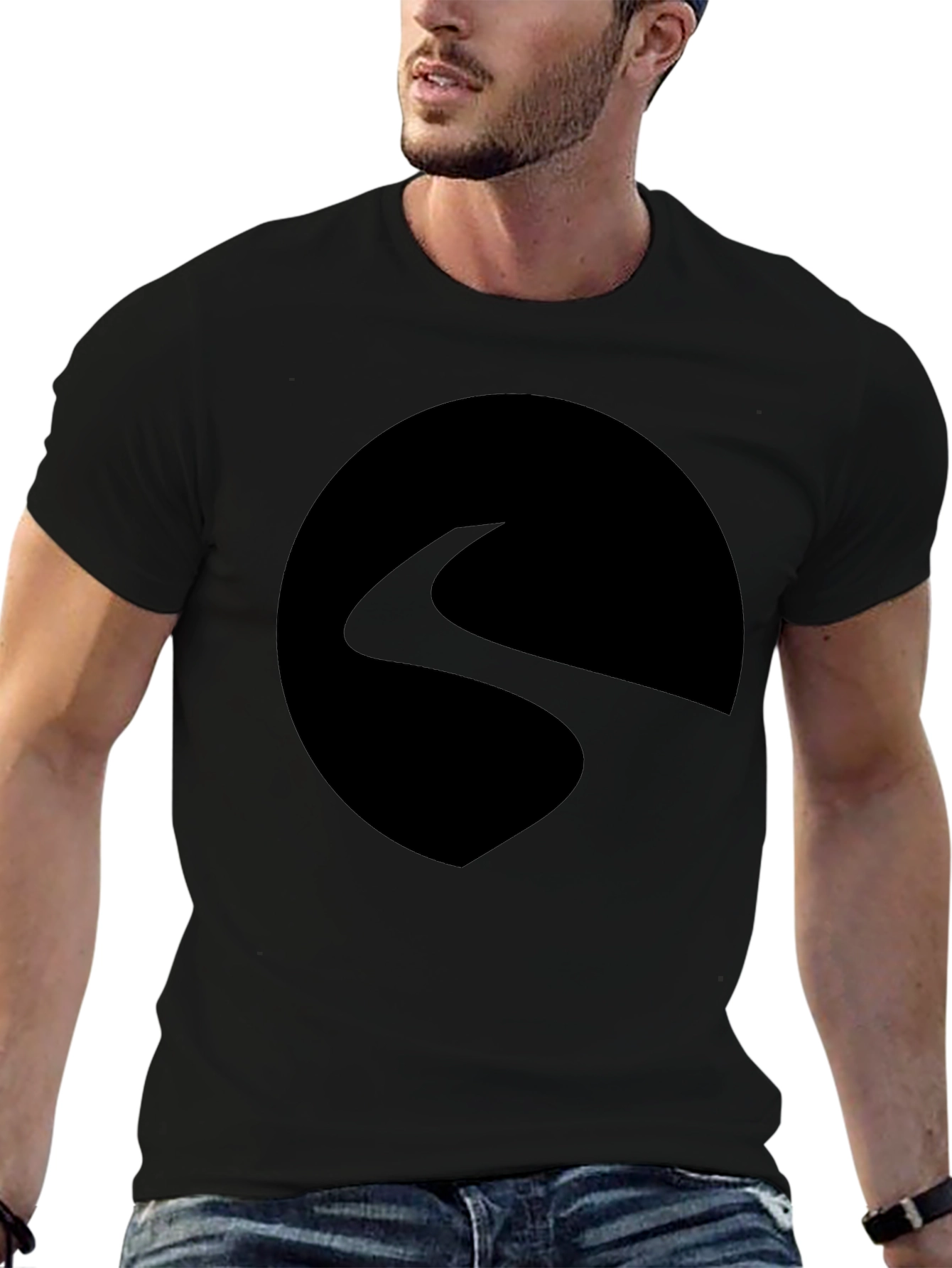 Mens Black Graphic Tee - Abstract Circle Design