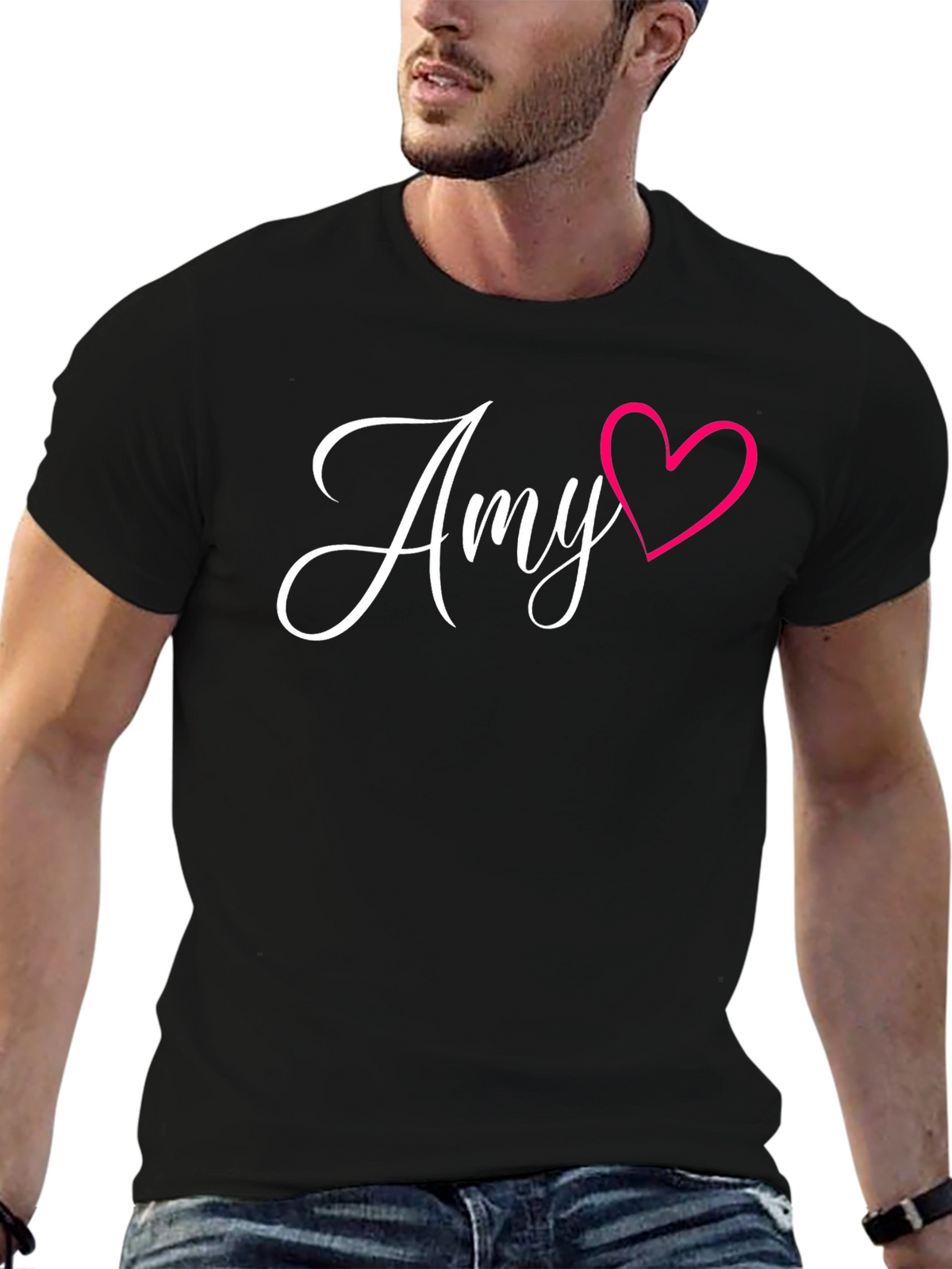 Personalized Amy Heart Black T-Shirt