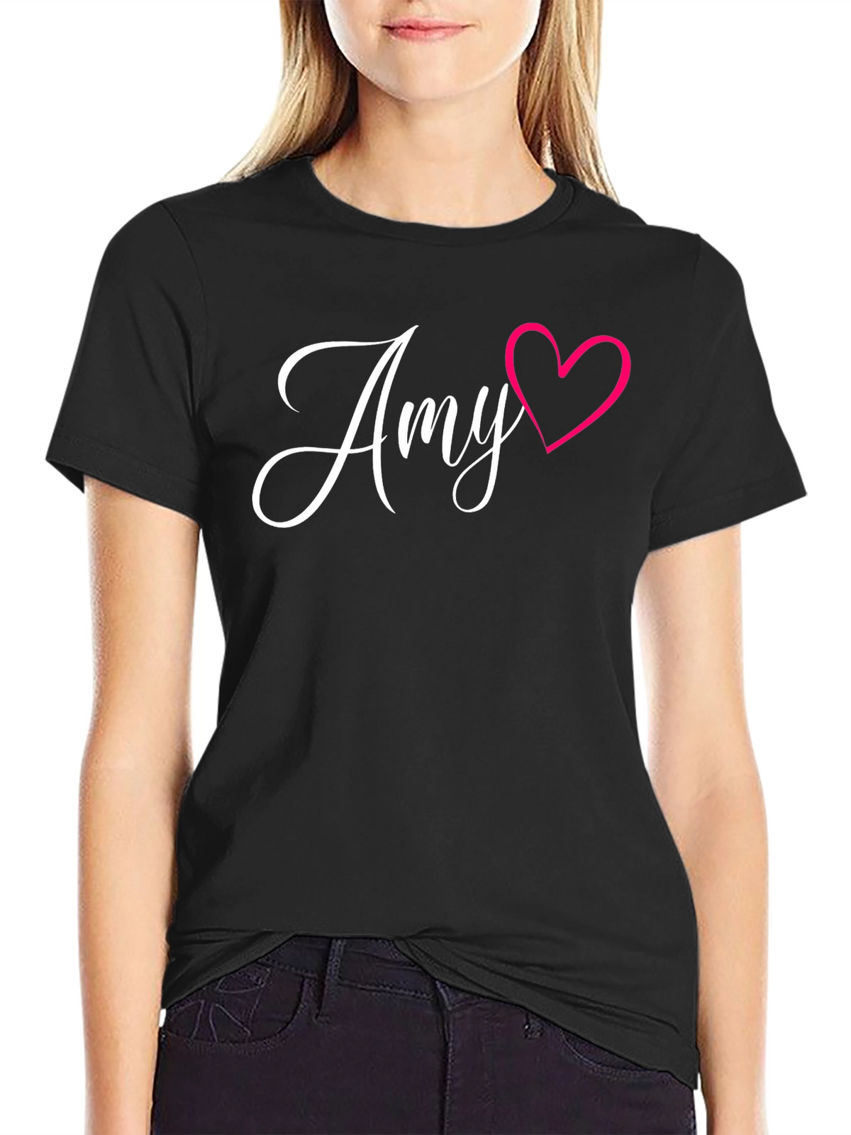Personalized Amy Heart Black T-Shirt