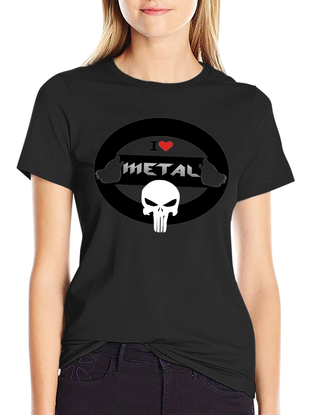 I Heart Metal Punisher Skull Black T-Shirt