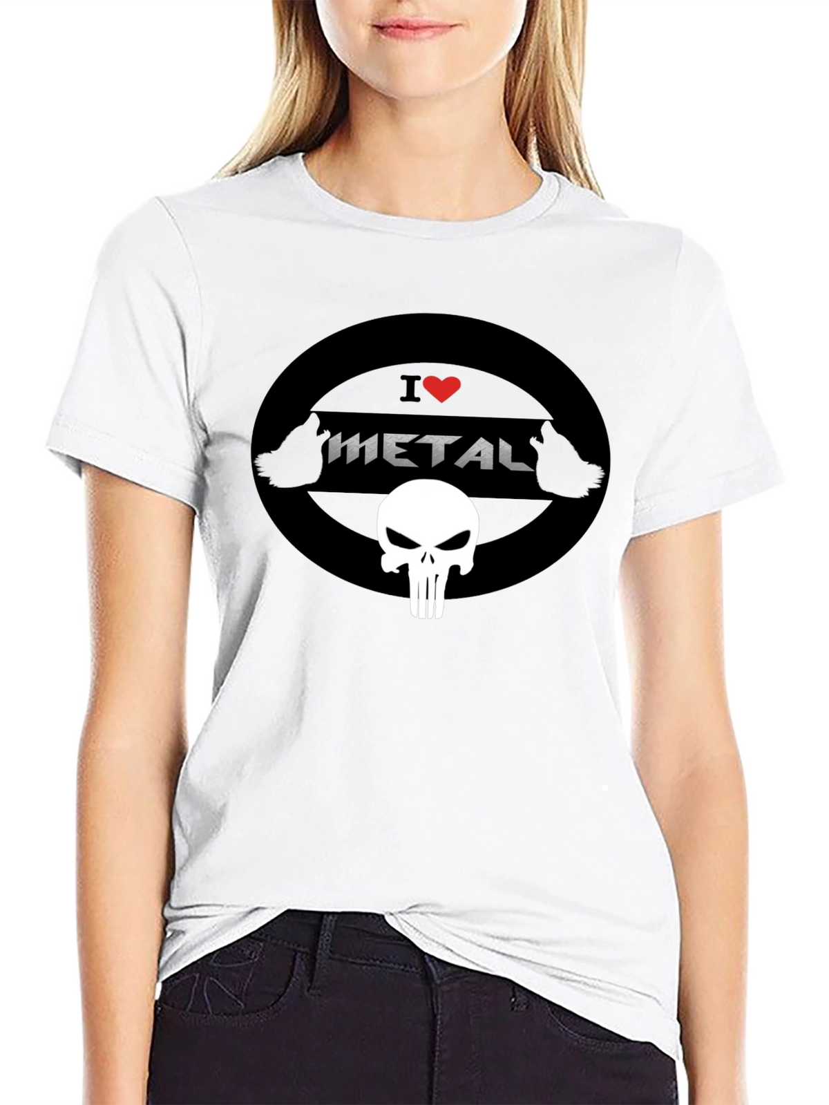 I Heart Metal Punisher Skull Black T-Shirt