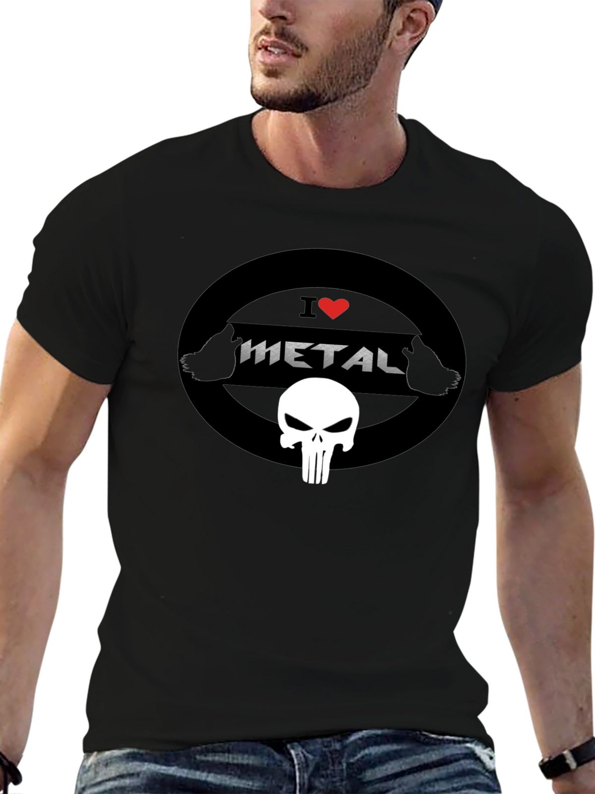I Heart Metal Punisher Skull Black T-Shirt