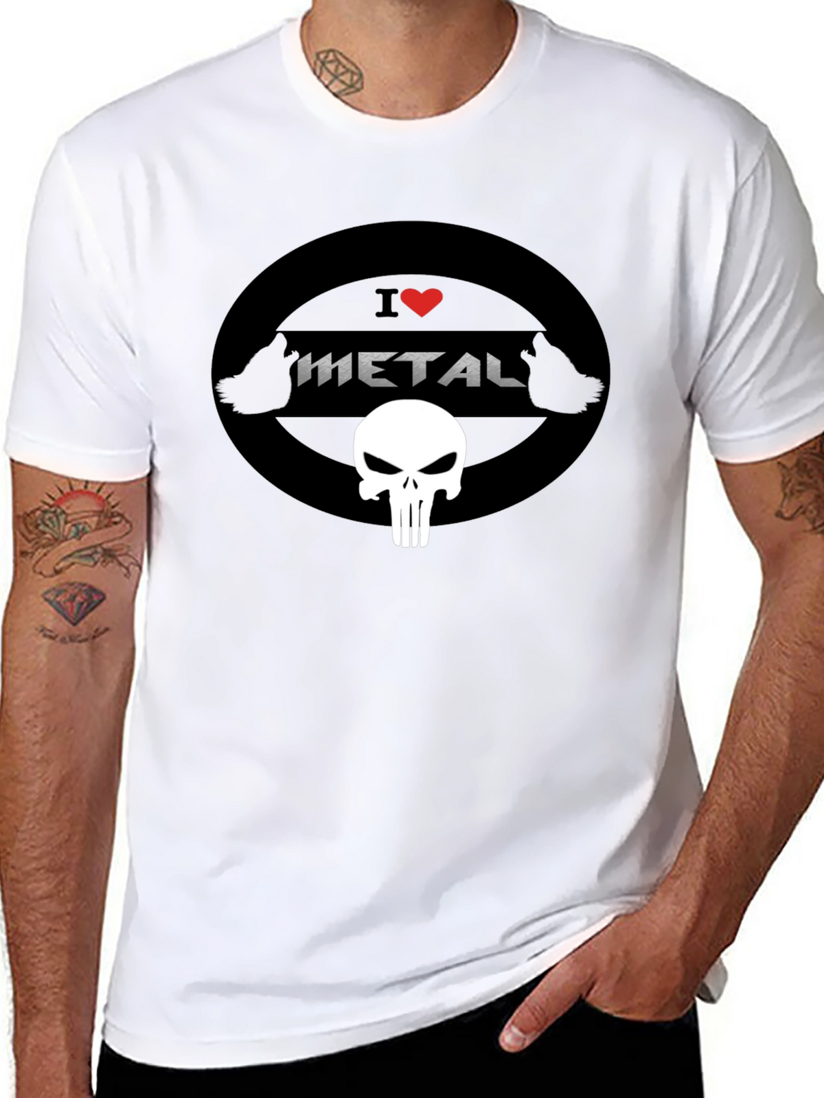I Heart Metal Punisher Skull Black T-Shirt