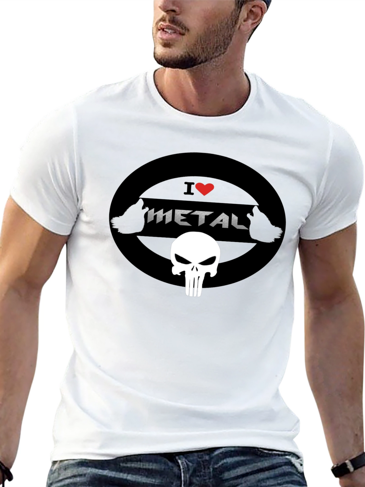 I Heart Metal Punisher Skull Black T-Shirt