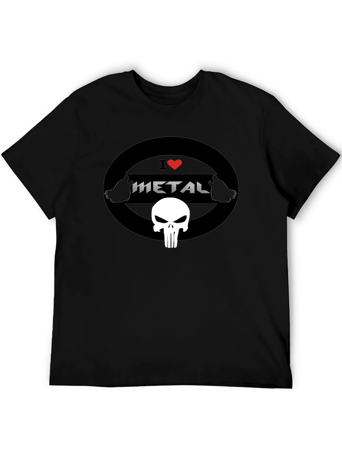 I Heart Metal Punisher Skull Black T-Shirt