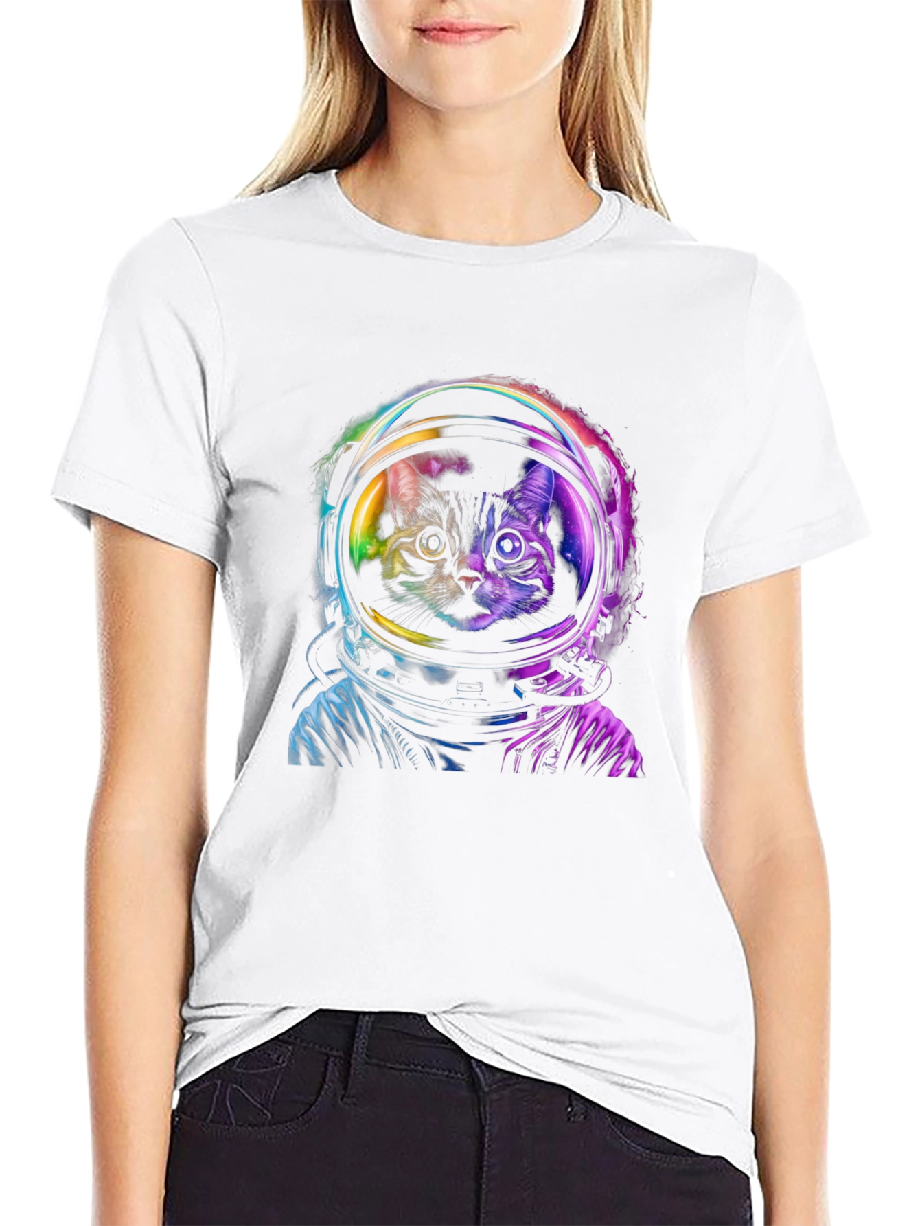 Astronaut Cat Graphic Black T-Shirt