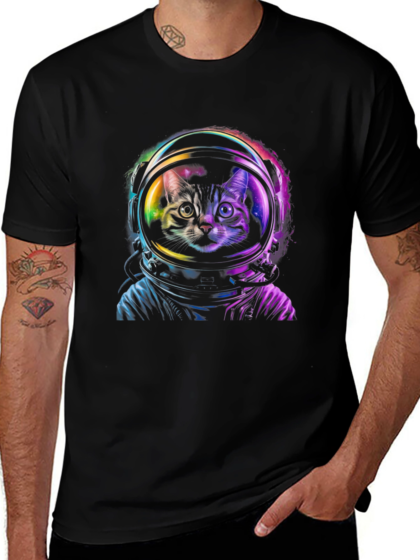 Astronaut Cat Graphic Black T-Shirt