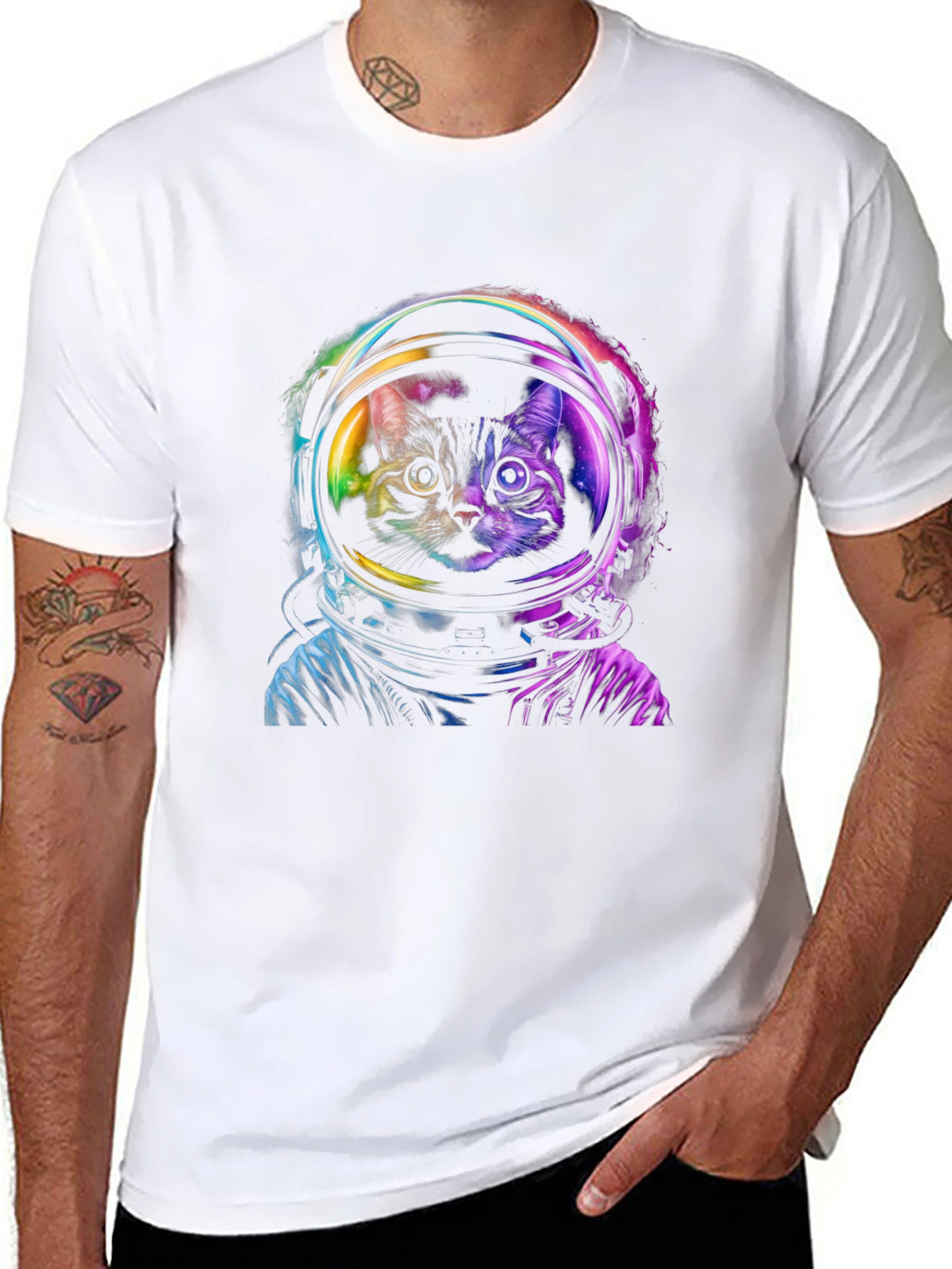 Astronaut Cat Graphic Black T-Shirt