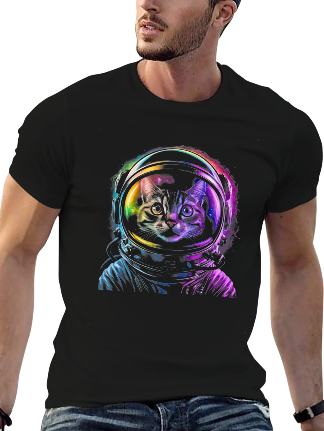 Astronaut Cat Graphic Black T-Shirt