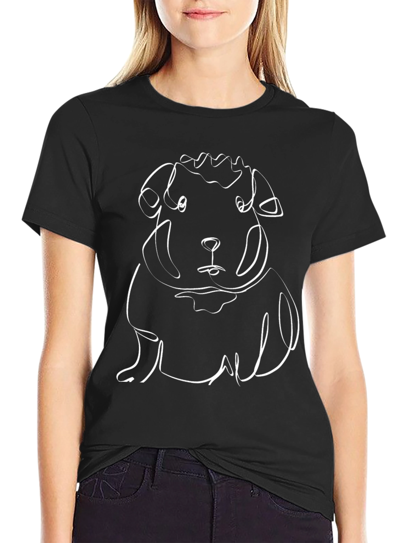 Dog Line Art Black T-Shirt
