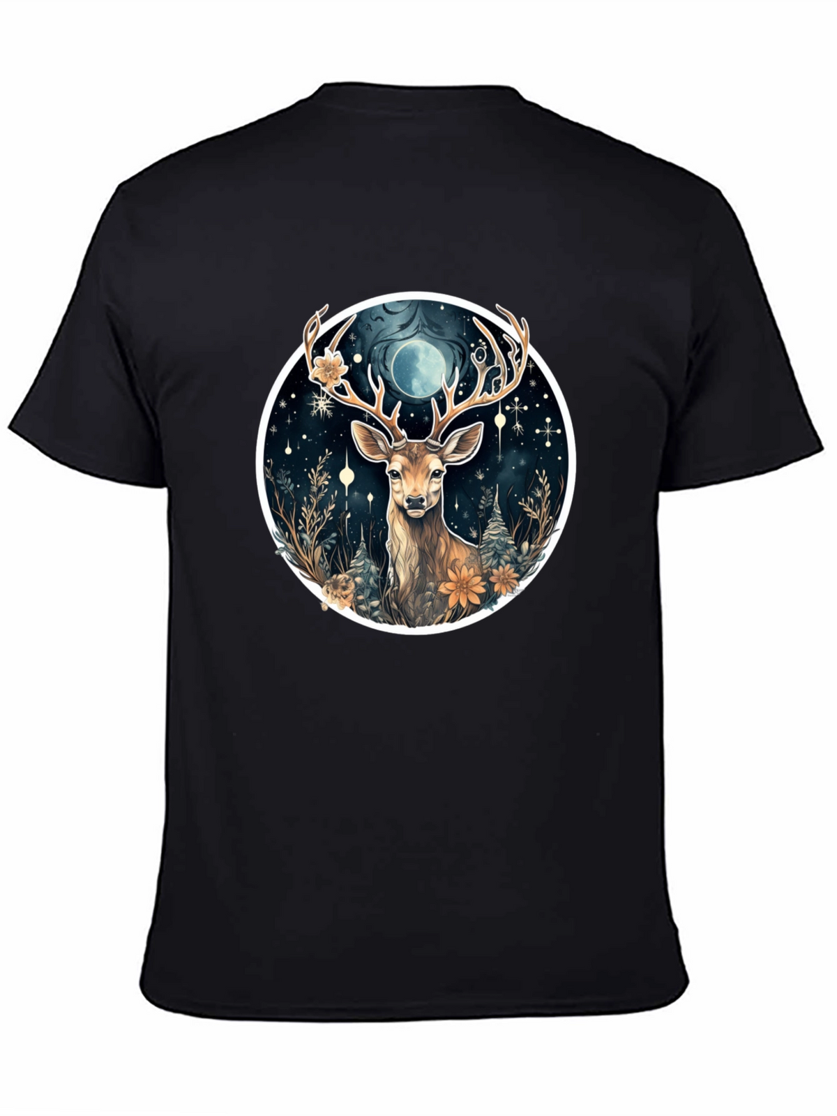 Mystic Deer Graphic Tee - Black Cotton