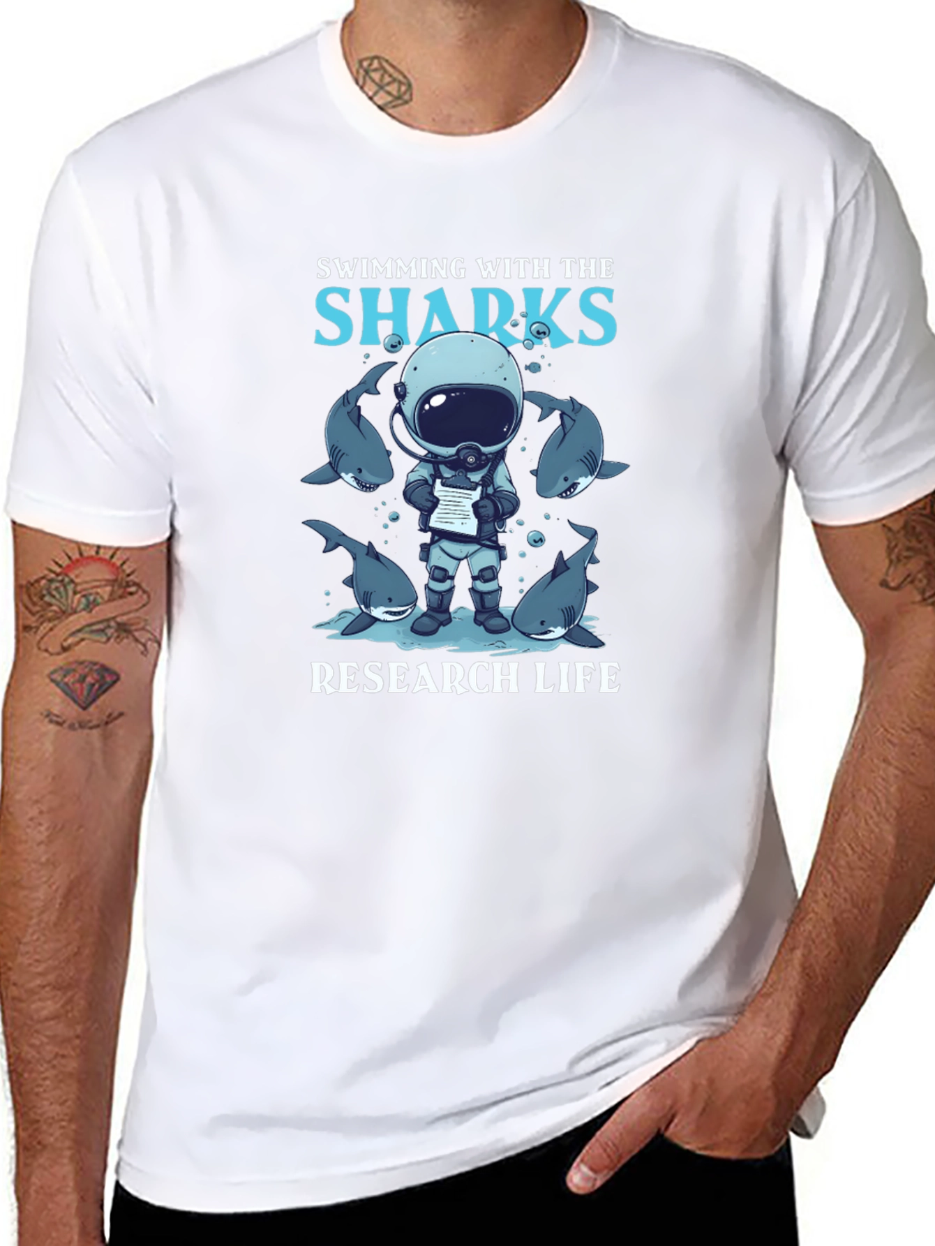 Swimming with Sharks Research Life Black T-Shirt