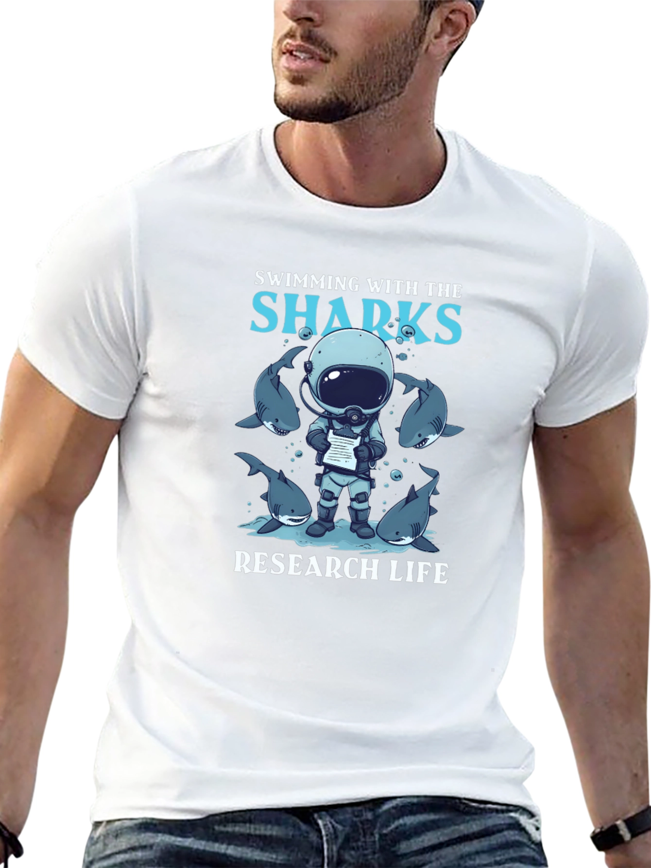 Swimming with Sharks Research Life Black T-Shirt