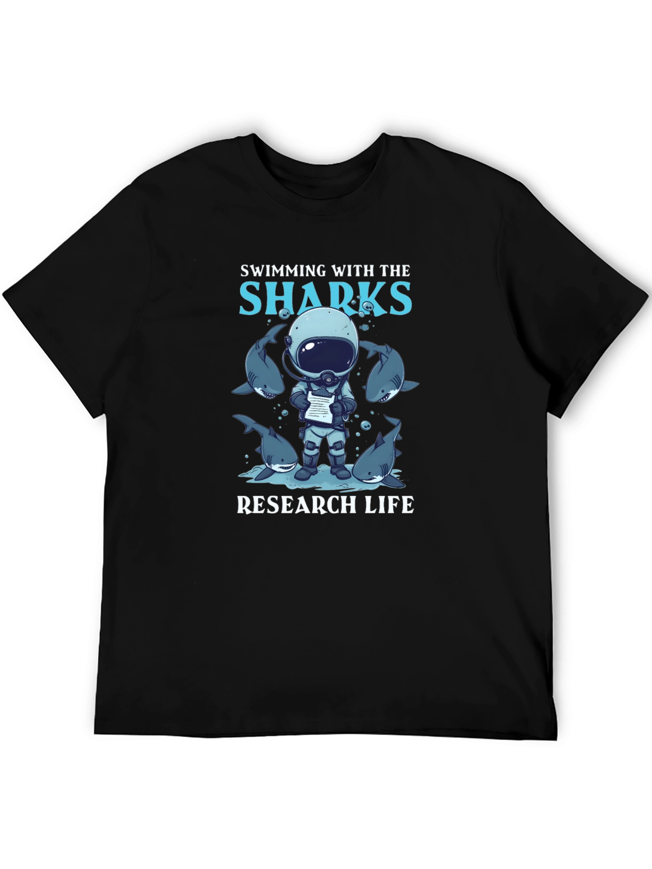 Swimming with Sharks Research Life Black T-Shirt
