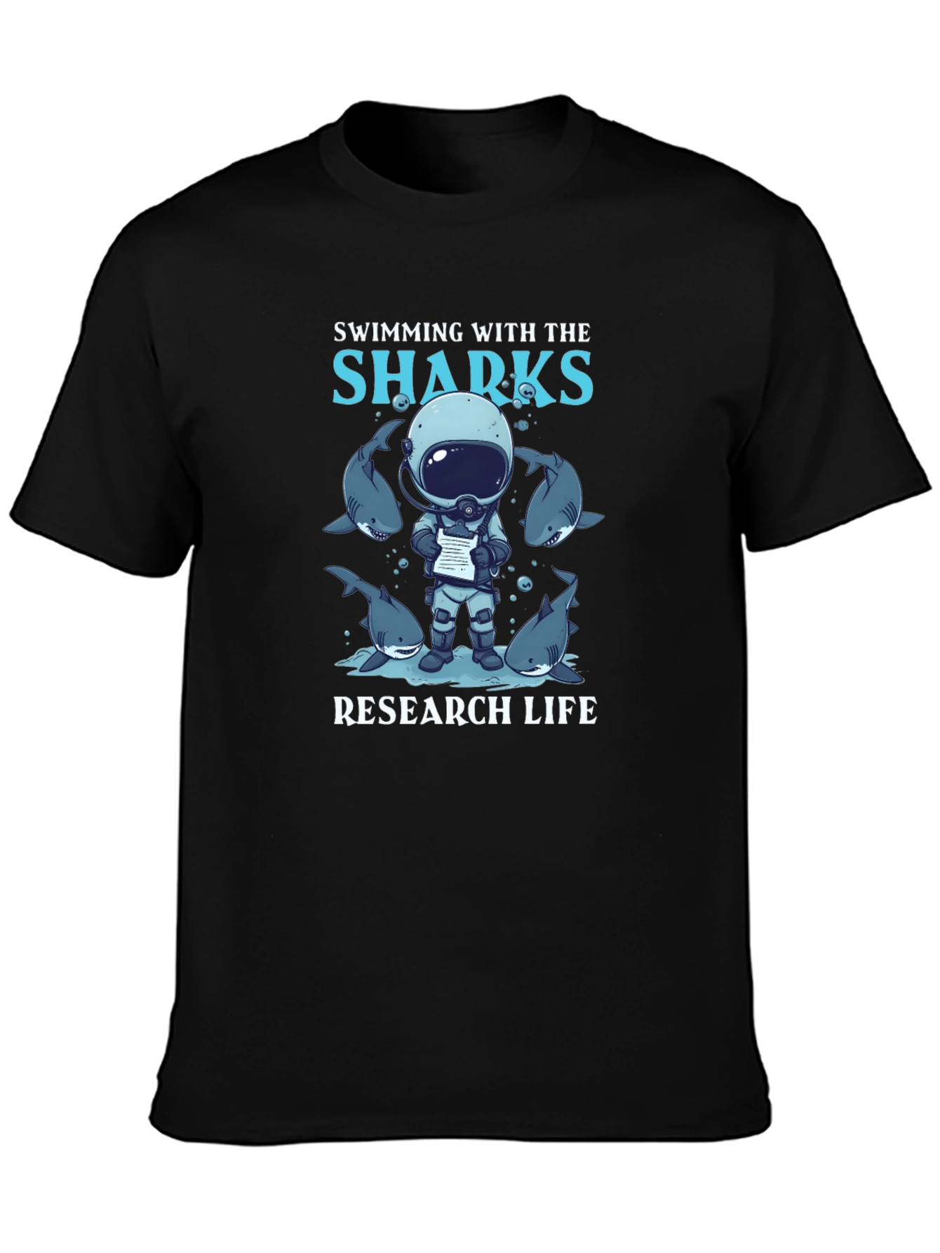 Swimming with Sharks Research Life Black T-Shirt