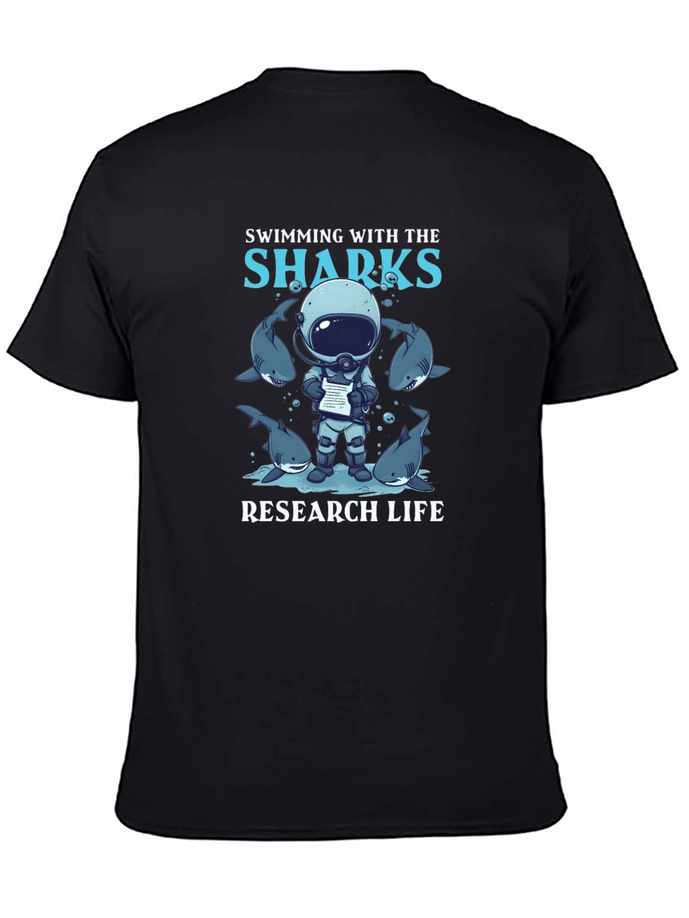Swimming with Sharks Research Life Black T-Shirt
