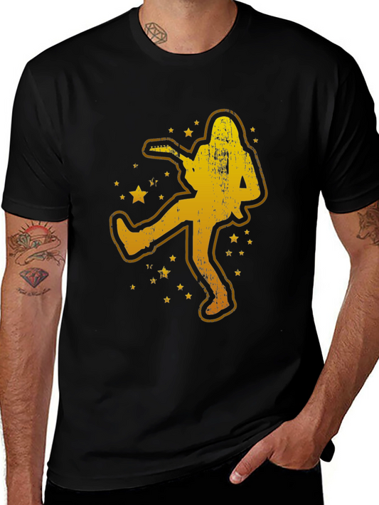 Retro Rocker T-Shirt - Black Tee with Gold Guitarist Graphic
