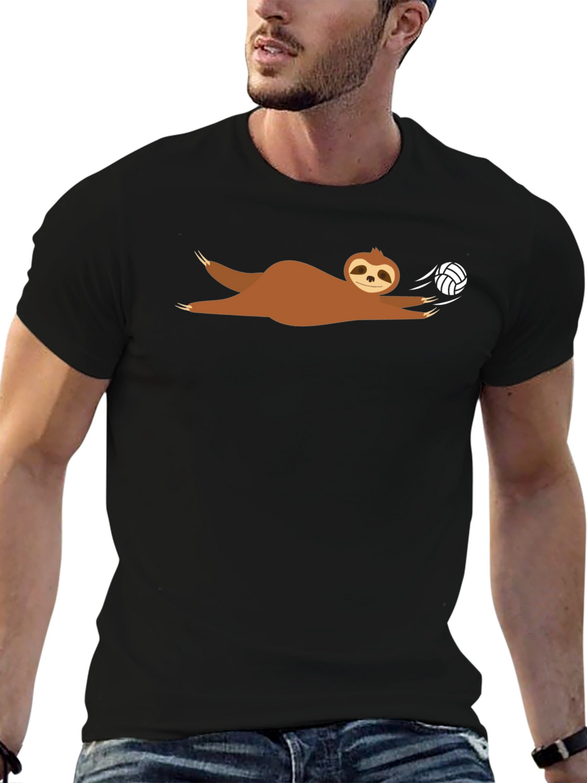 Sloth Volleyball T-Shirt - Black Graphic Tee