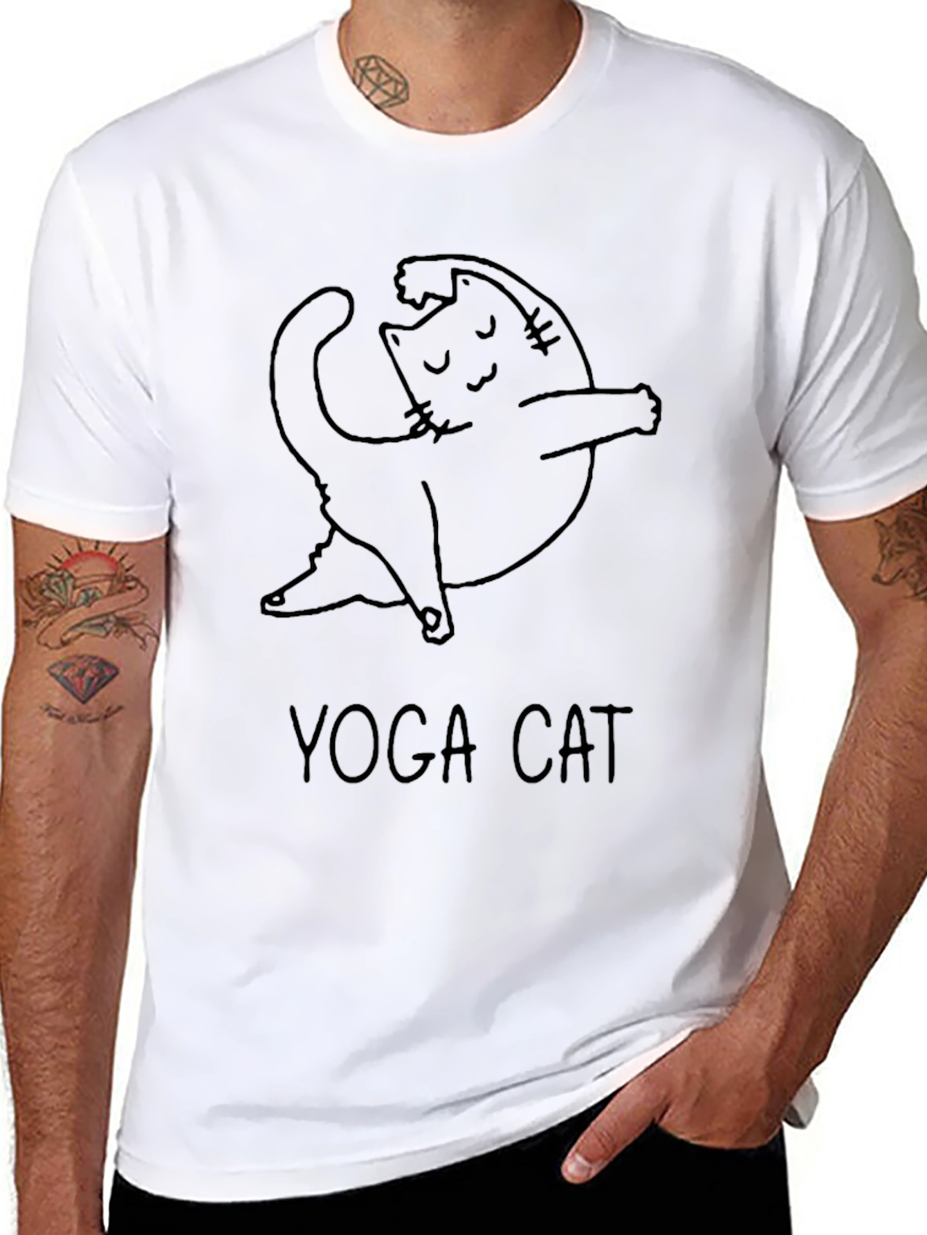 Yoga Cat Graphic Black T-Shirt