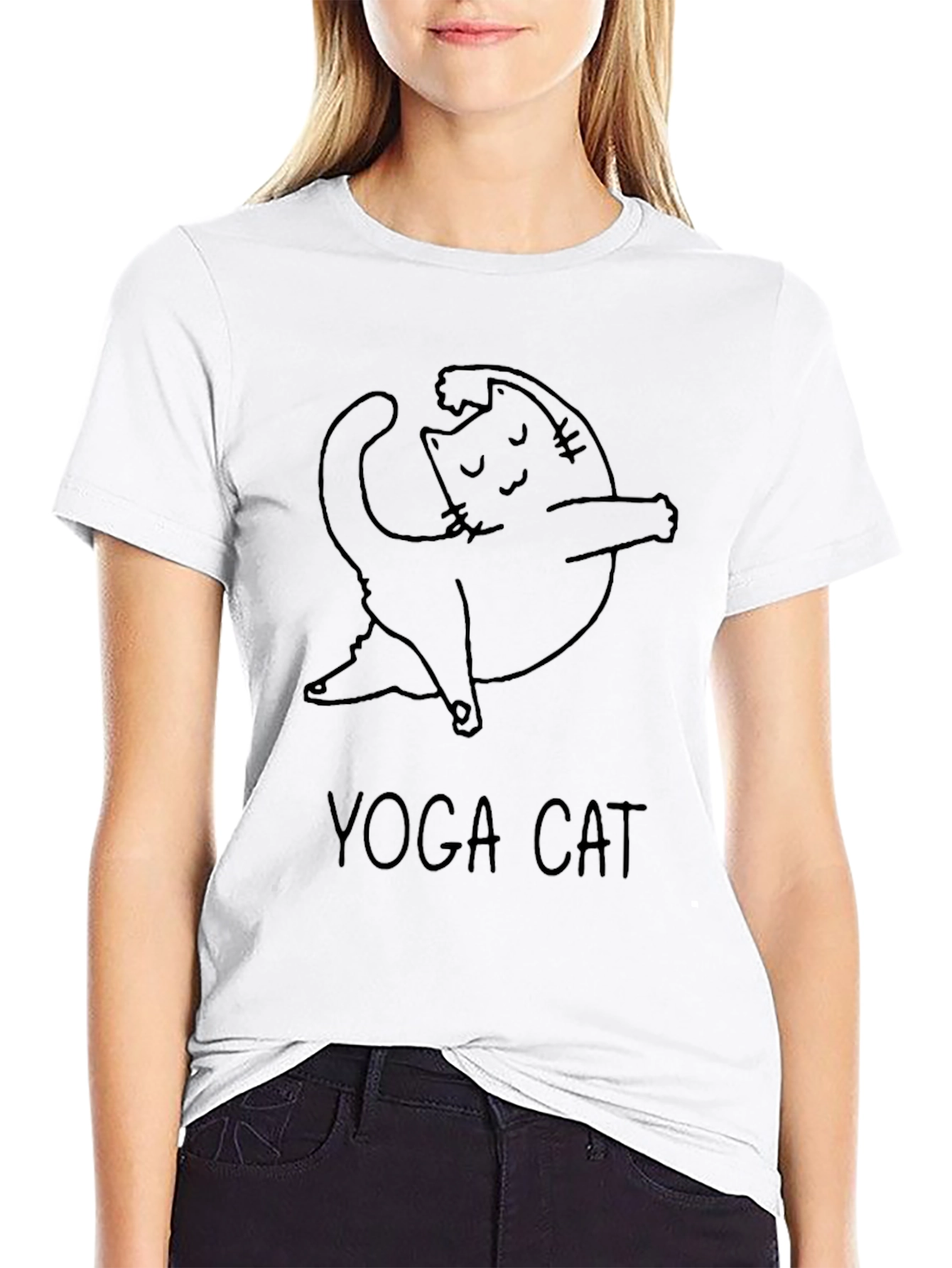 Yoga Cat Graphic Black T-Shirt