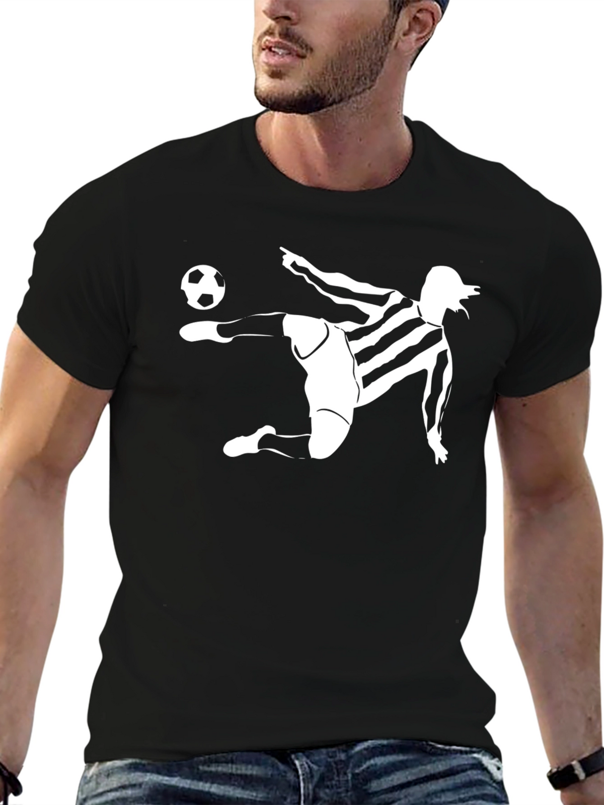 Stripped Soccer Player Black T-Shirt