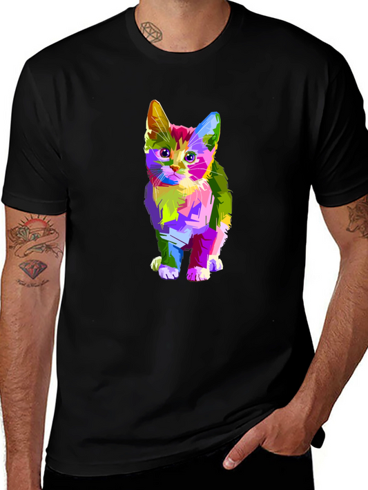 Colorful Kitten Graphic Black T-Shirt