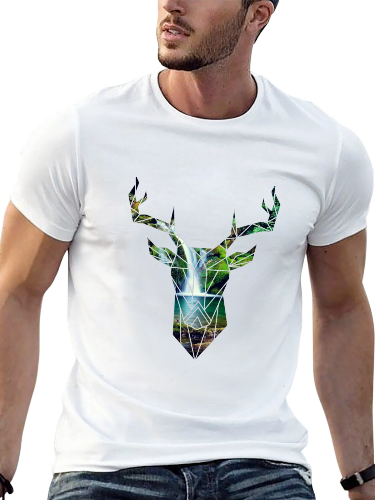Deer Silhouette Waterfall Graphic Tee - Nature Lovers Shirt