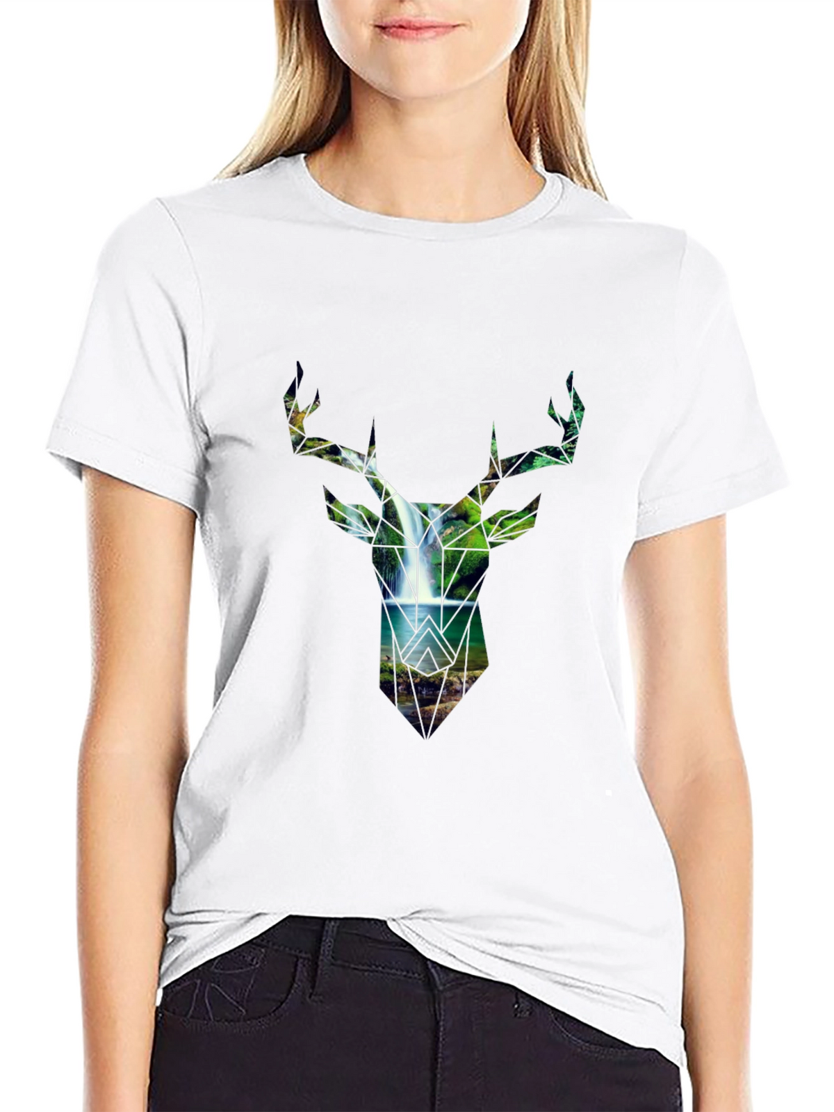 Deer Silhouette Waterfall Graphic Tee - Nature Lovers Shirt