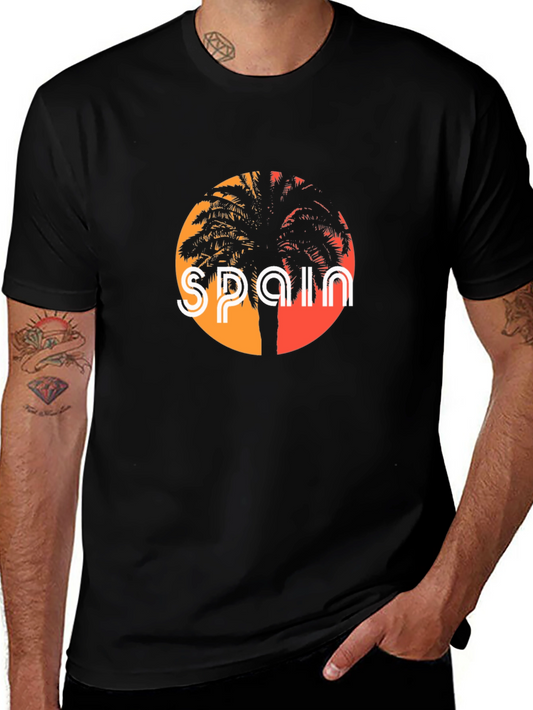 Spain Palm Tree Black T-Shirt Graphic Tee