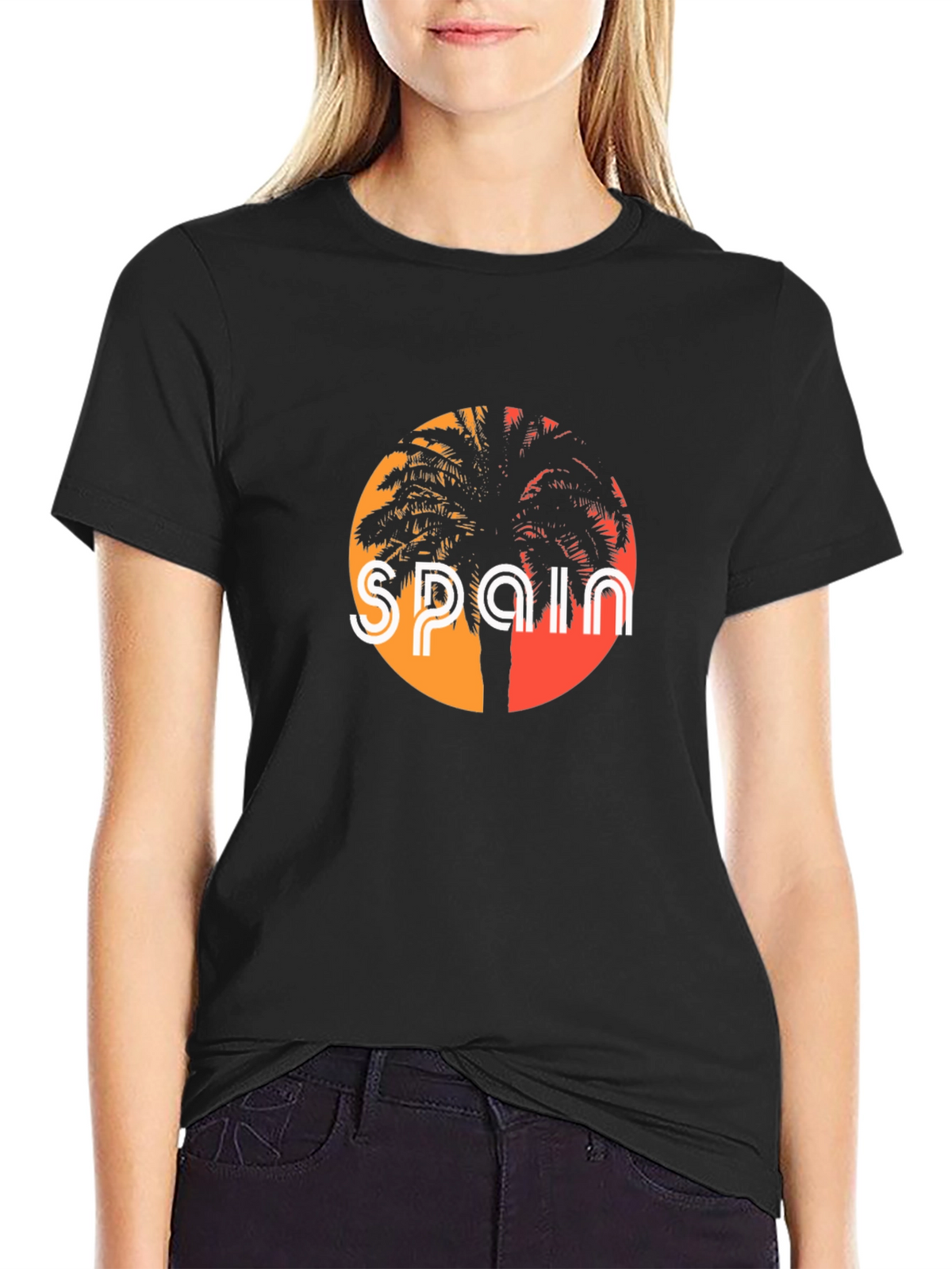 Spain Palm Tree Black T-Shirt Graphic Tee