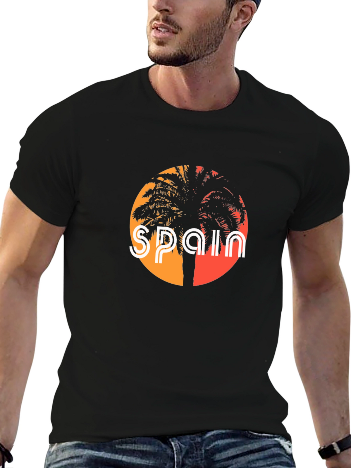 Spain Palm Tree Black T-Shirt Graphic Tee