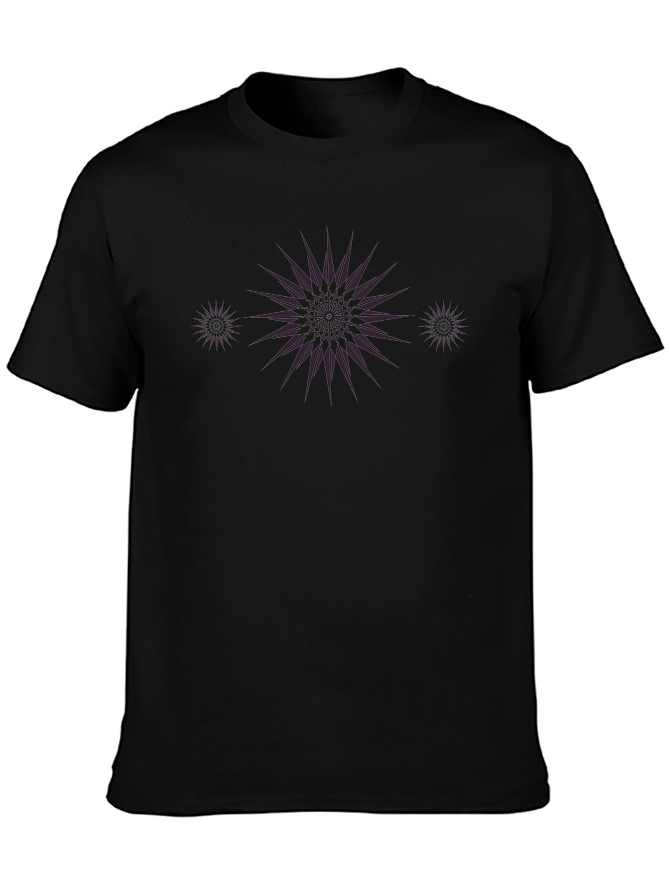 Stylish Black Tee with Purple Starburst Design