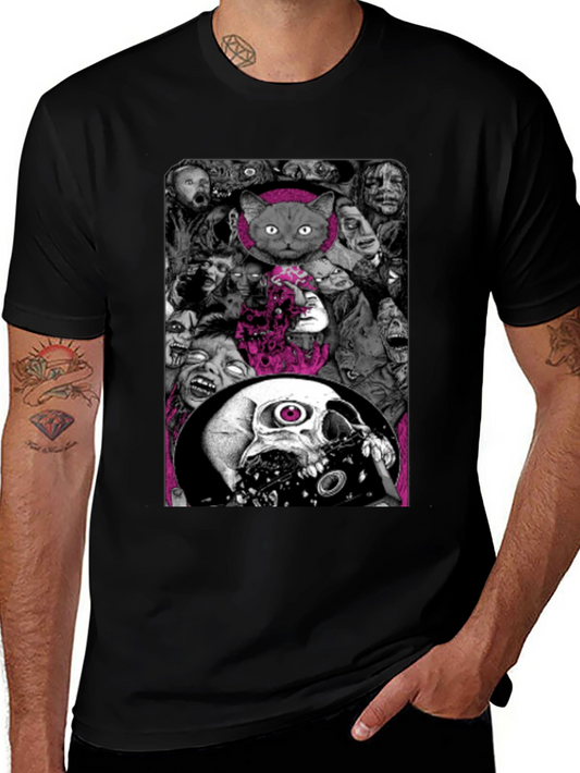 Zombie Cat Skull Graphic Tee - Unique Horror Style