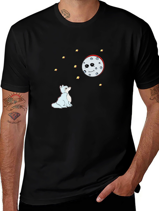 Cute Wolf Howling at Smiling Moon T-Shirt