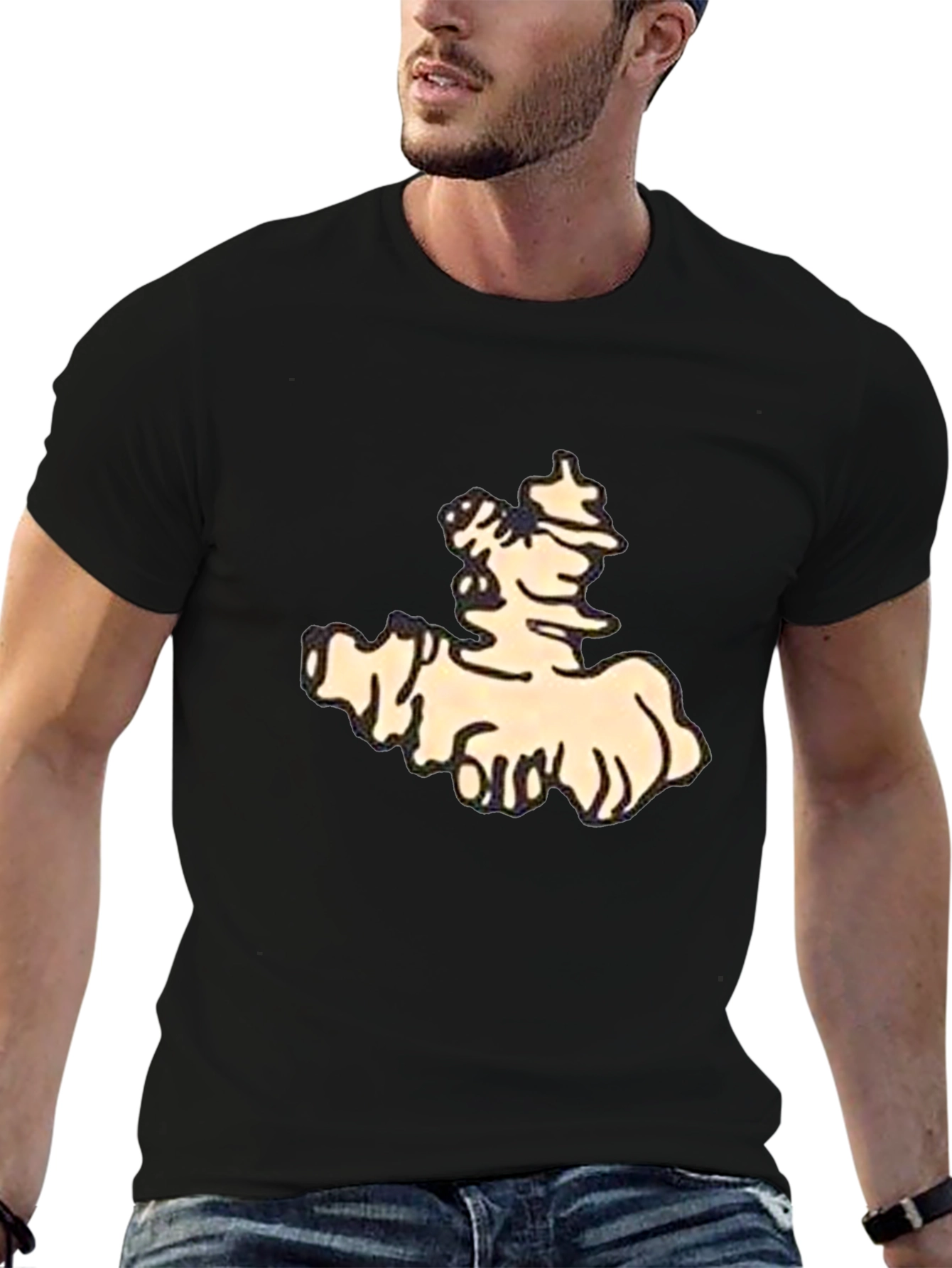 Stylish Black Tee with Cartoon Print