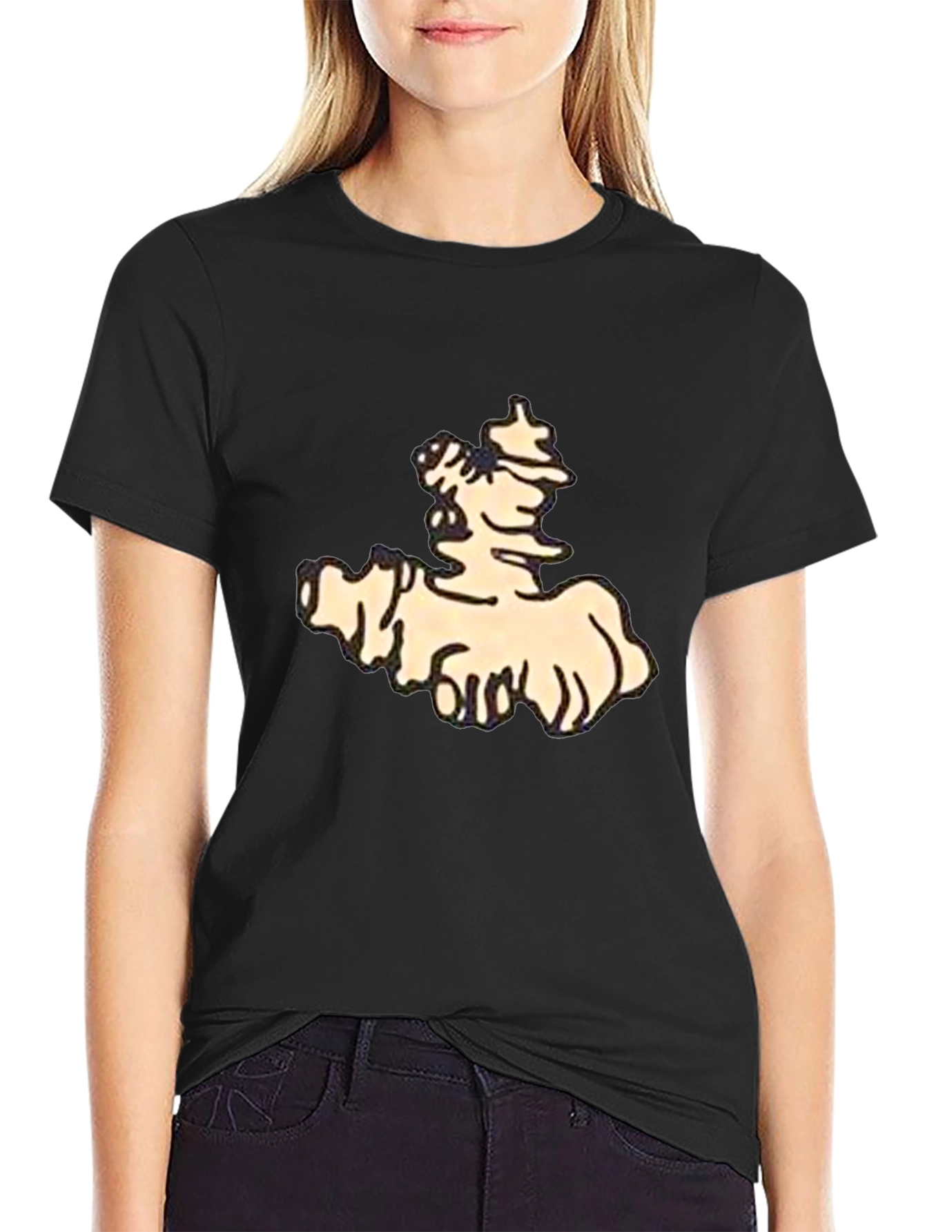 Stylish Black Tee with Cartoon Print