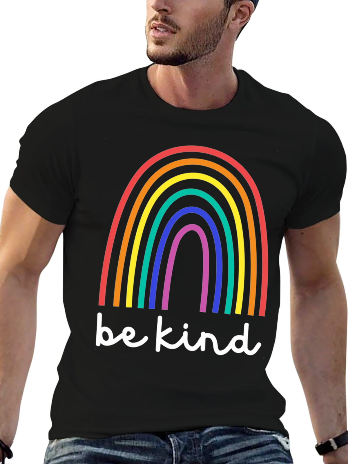 Be Kind Rainbow T-Shirt - Black Cotton Blend