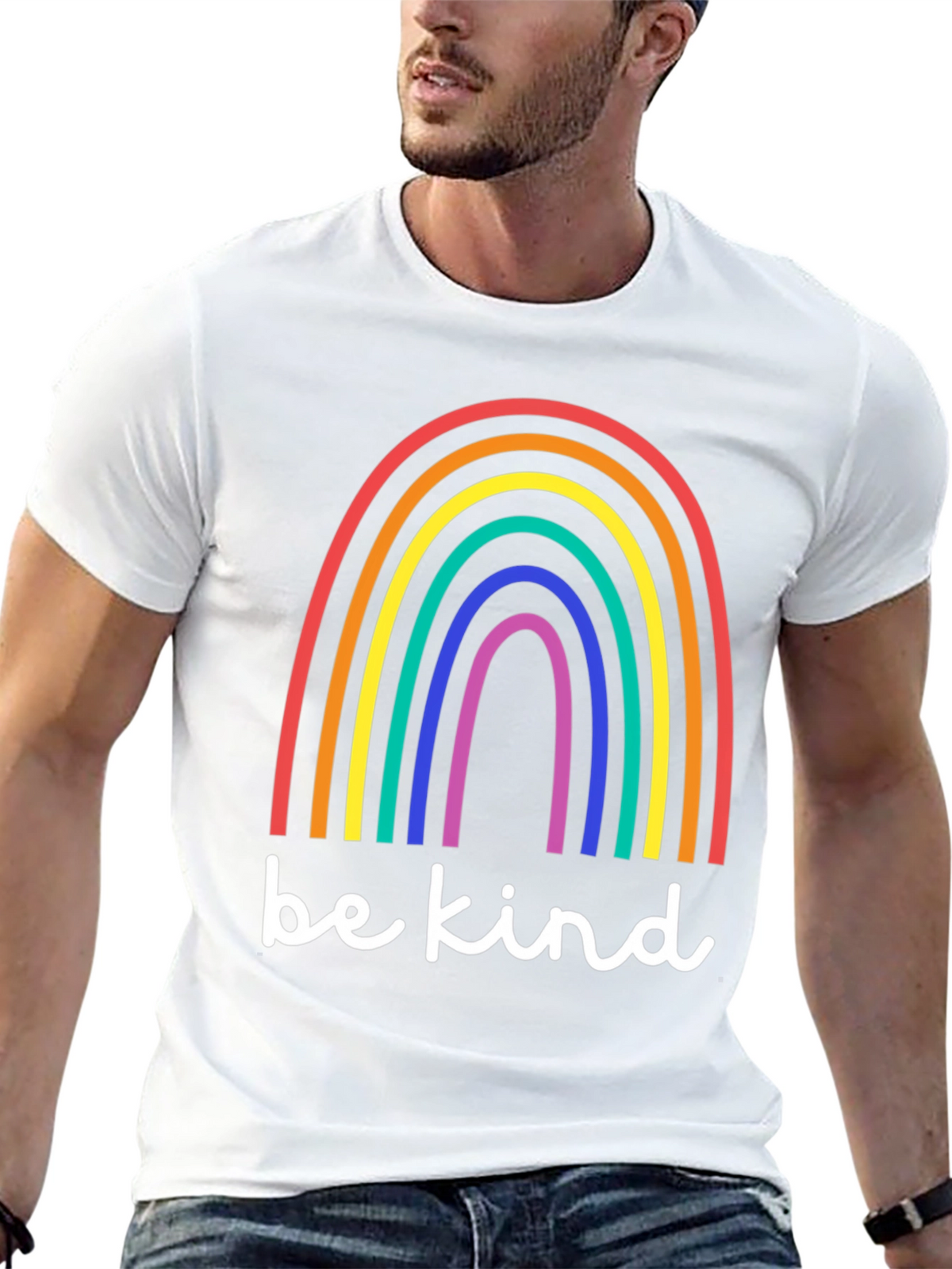 Be Kind Rainbow T-Shirt - Black Cotton Blend