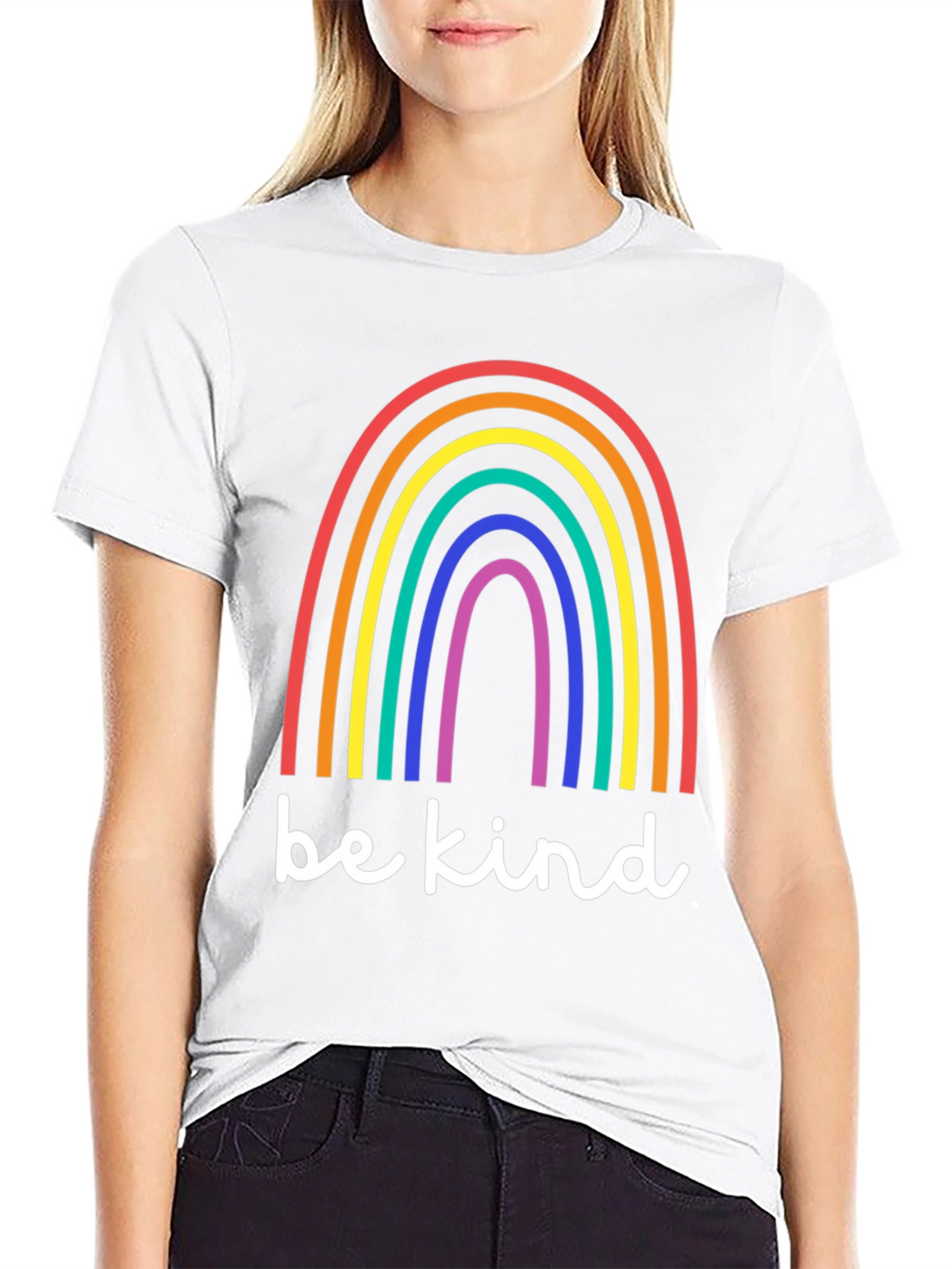 Be Kind Rainbow T-Shirt - Black Cotton Blend