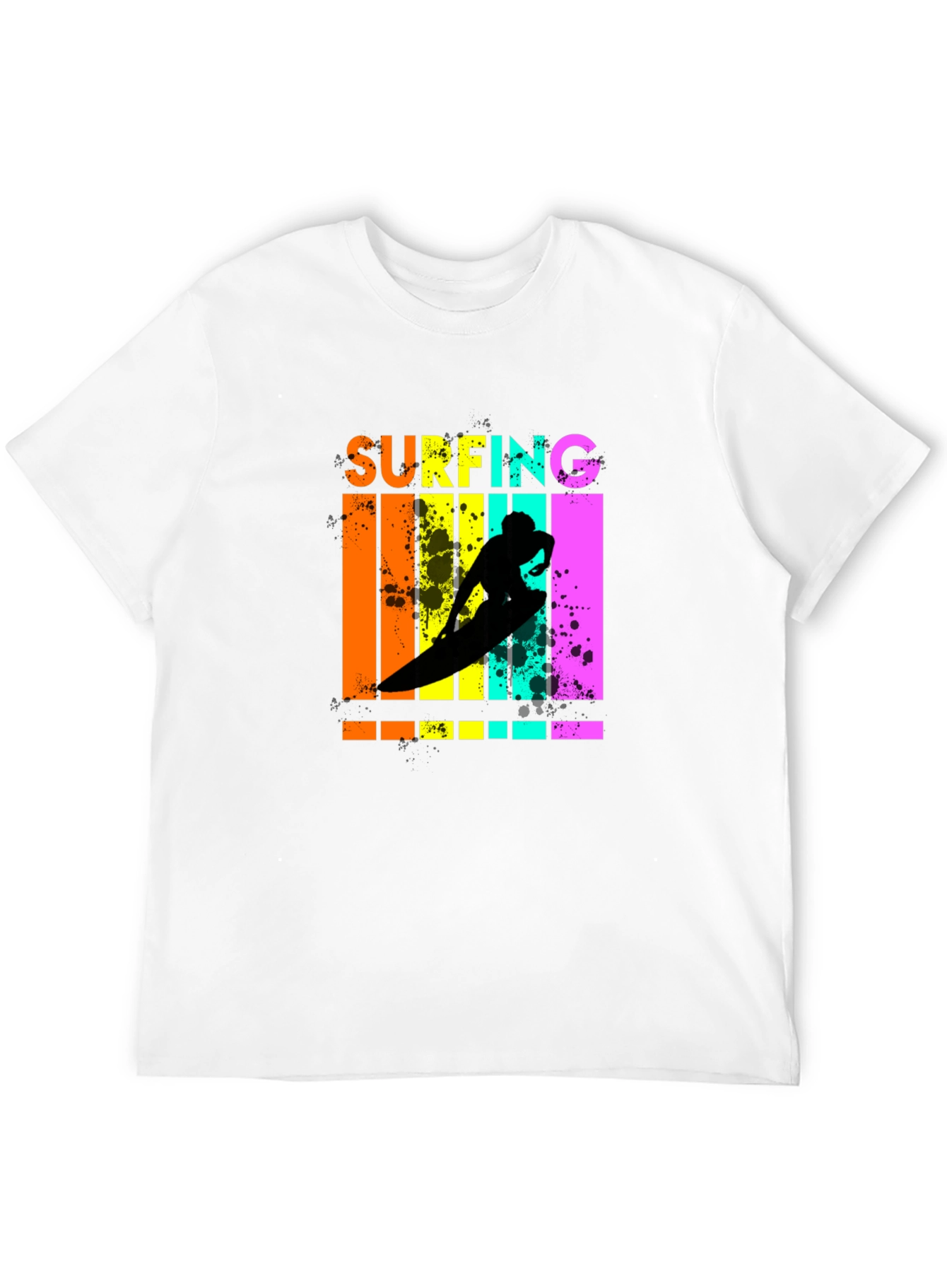 Retro Surfing Graphic Tee - Black Cotton T-Shirt