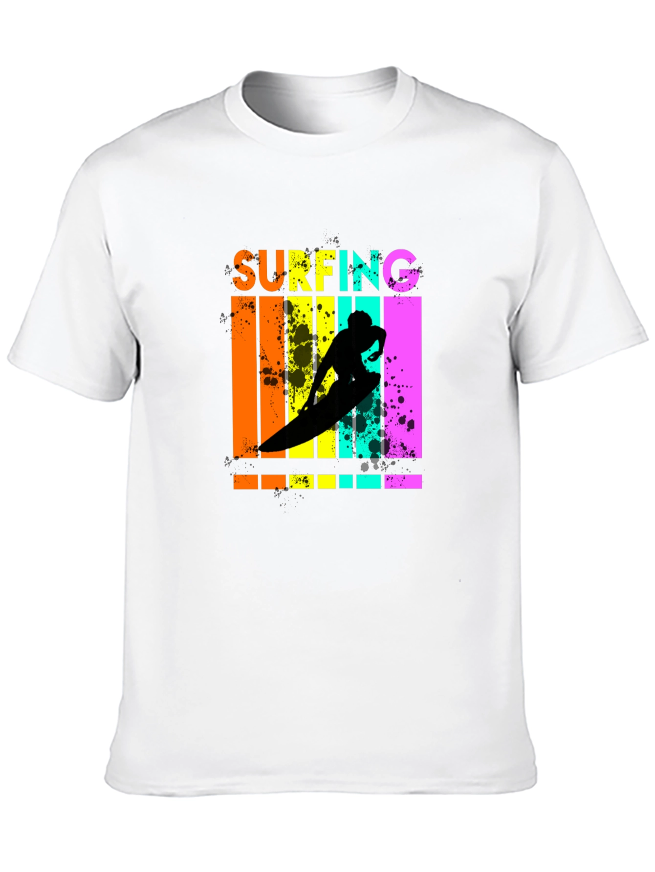 Retro Surfing Graphic Tee - Black Cotton T-Shirt