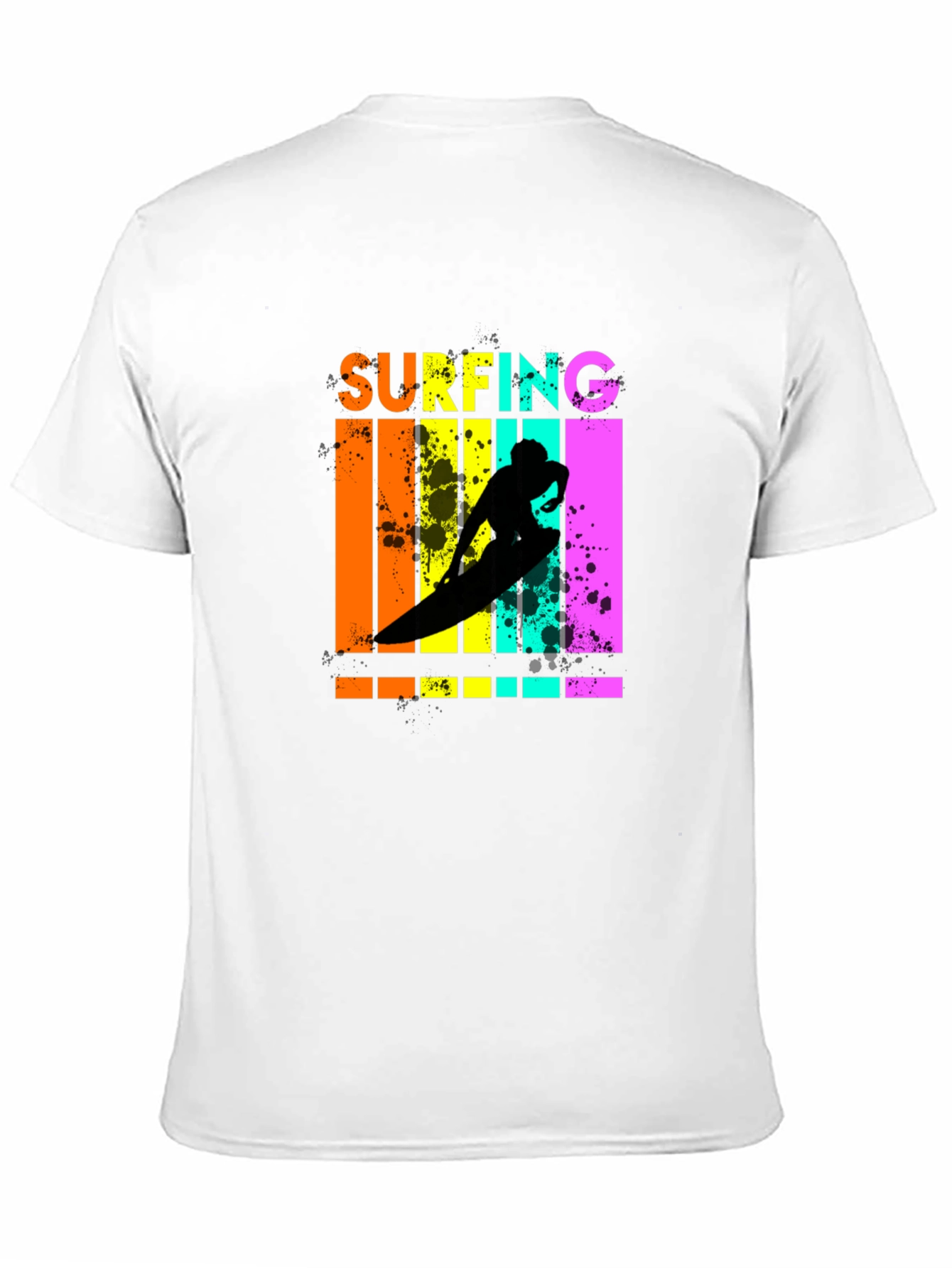 Retro Surfing Graphic Tee - Black Cotton T-Shirt