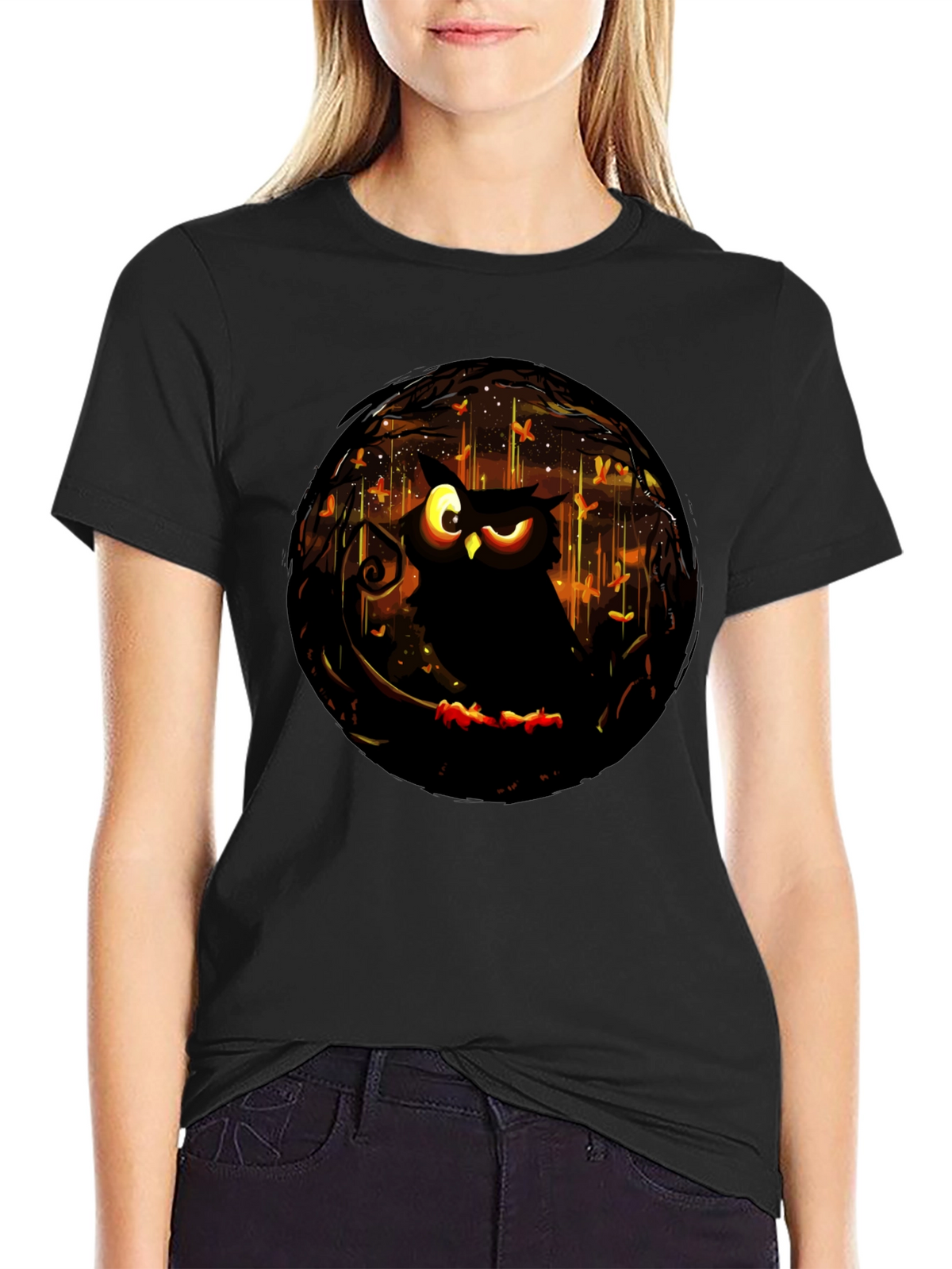 Owl Graphic Print T-Shirt - Mens Black Tee