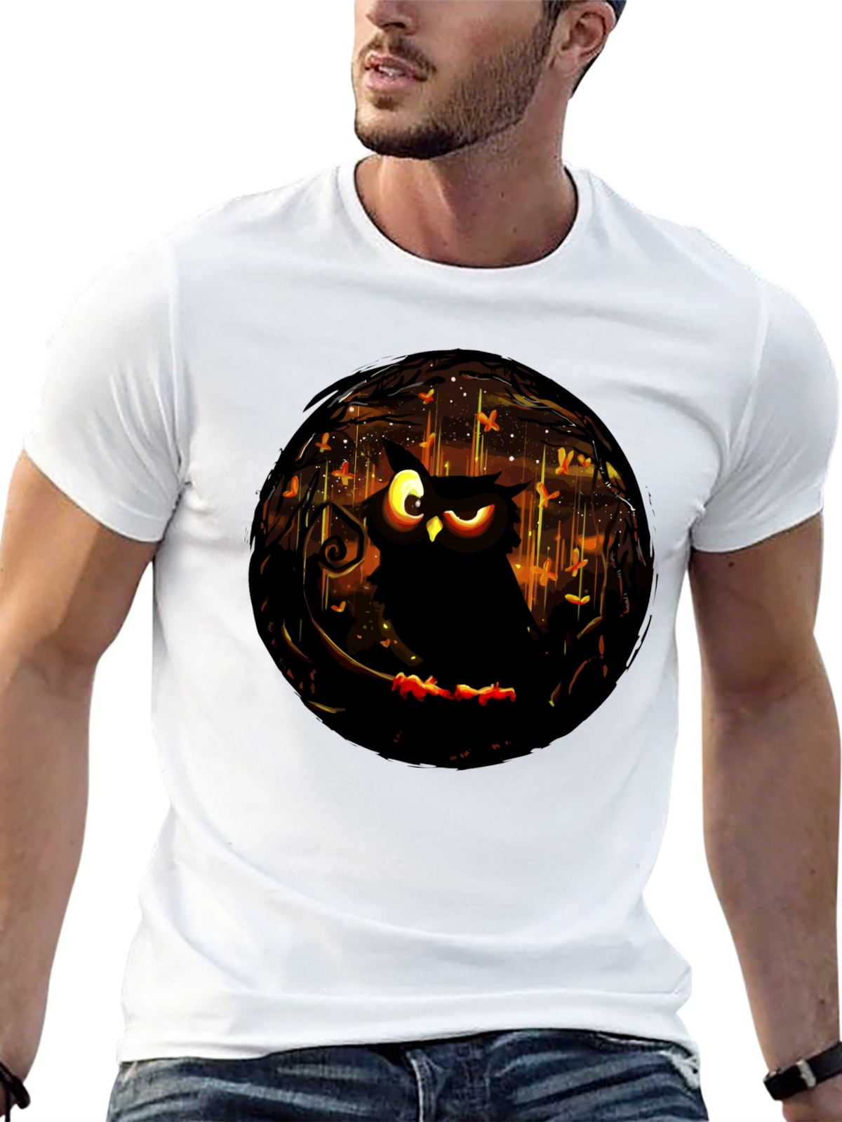 Owl Graphic Print T-Shirt - Mens Black Tee